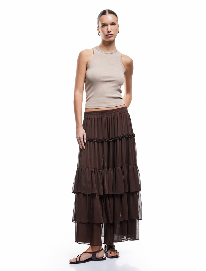  Standart Bel Astarlı Kat Kat Tül Uzun Fırfırlı Etek