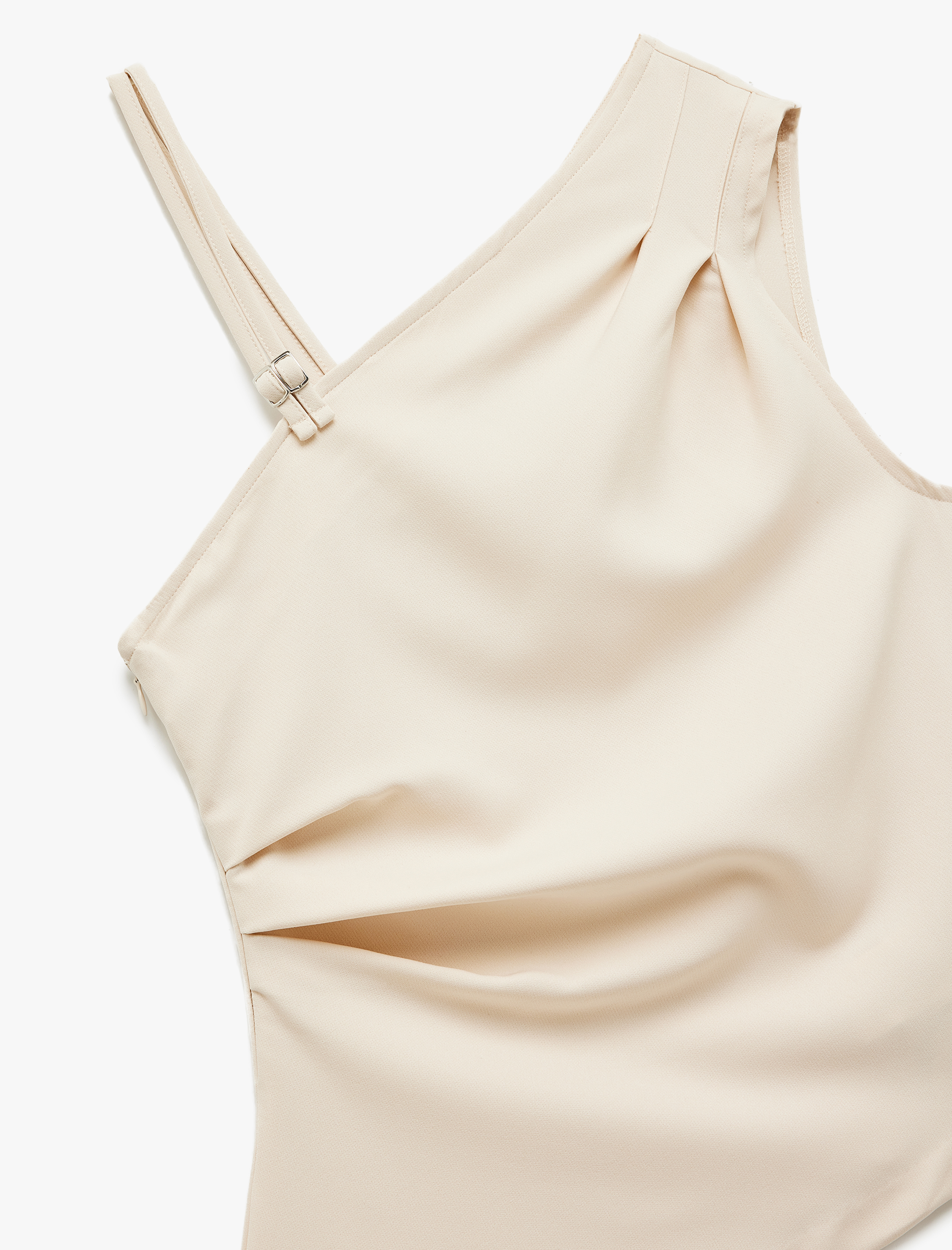   Asimetrik Yaka Kolsuz Slim Fit Drapeli Bluz