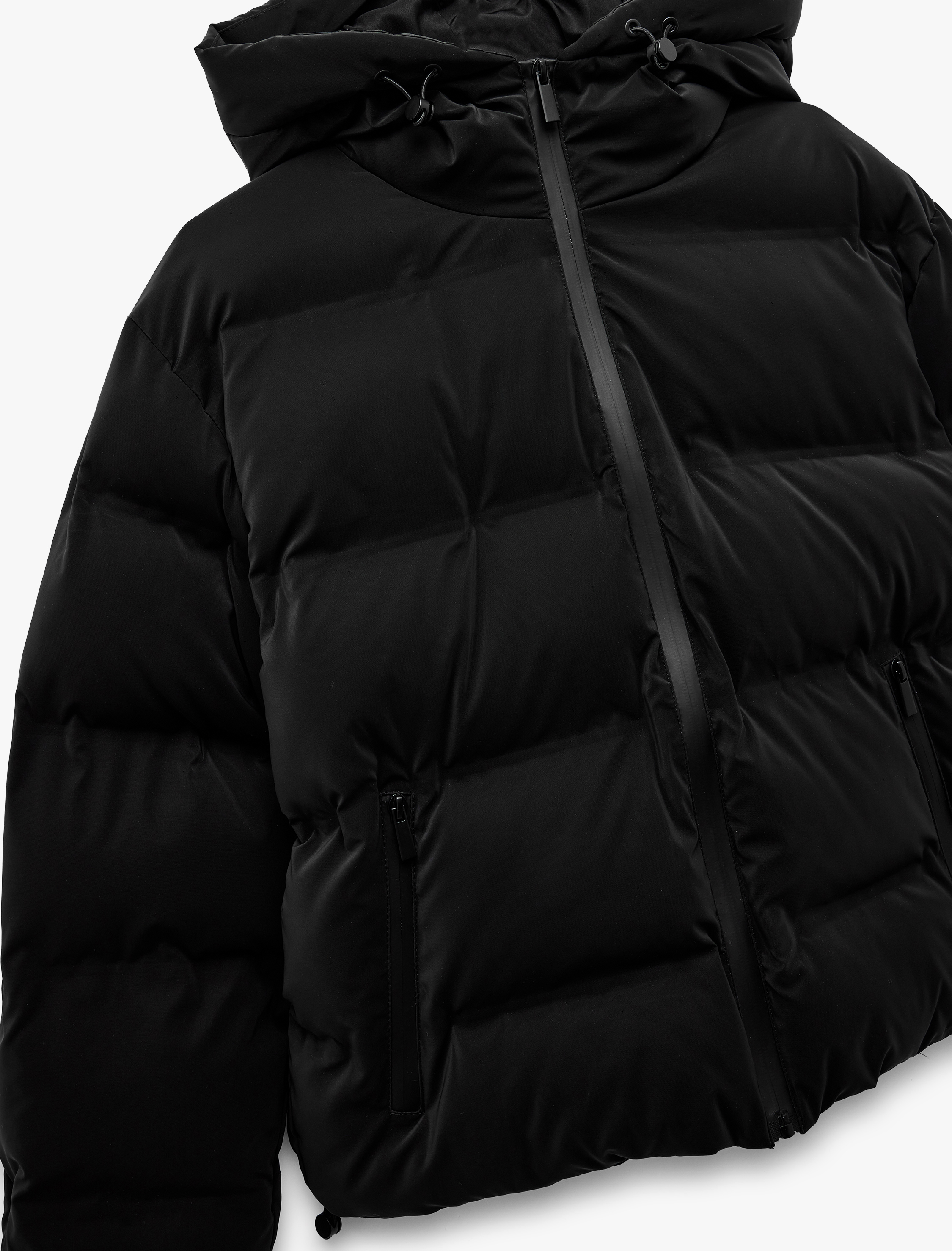   Kapüşonlu Uzun Kollu Fermuarlı Cepli Su İtici Şişme Mont