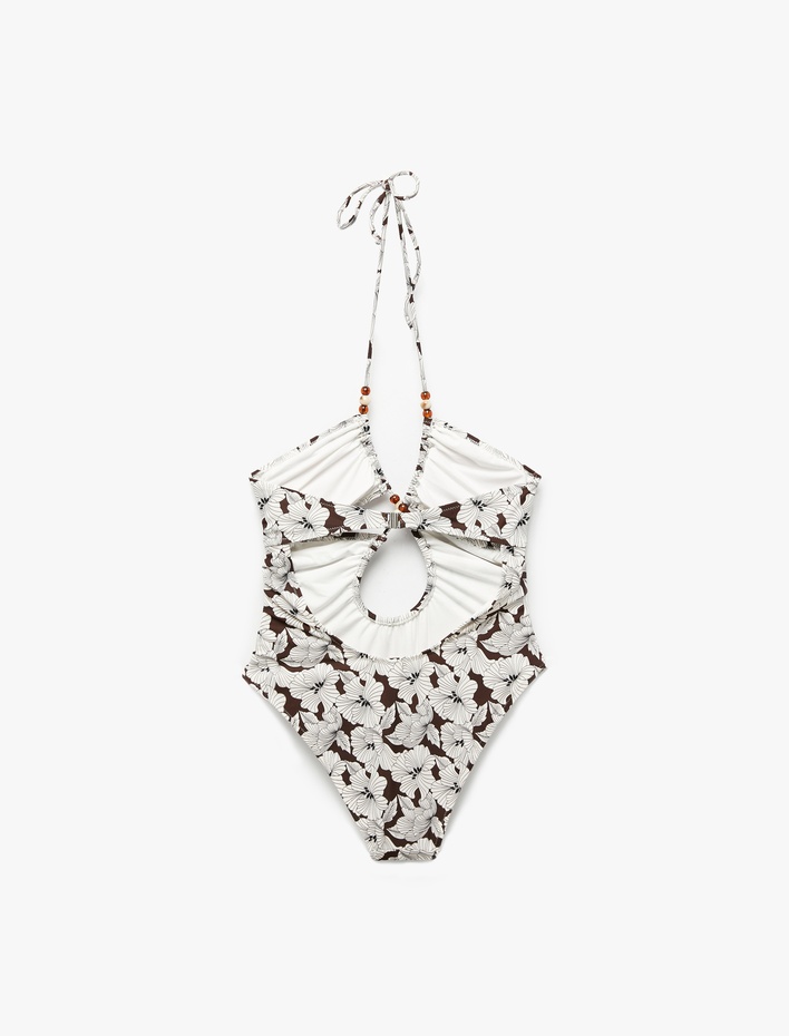  Boncuklu İp Askılı Çiçekli Mayokini