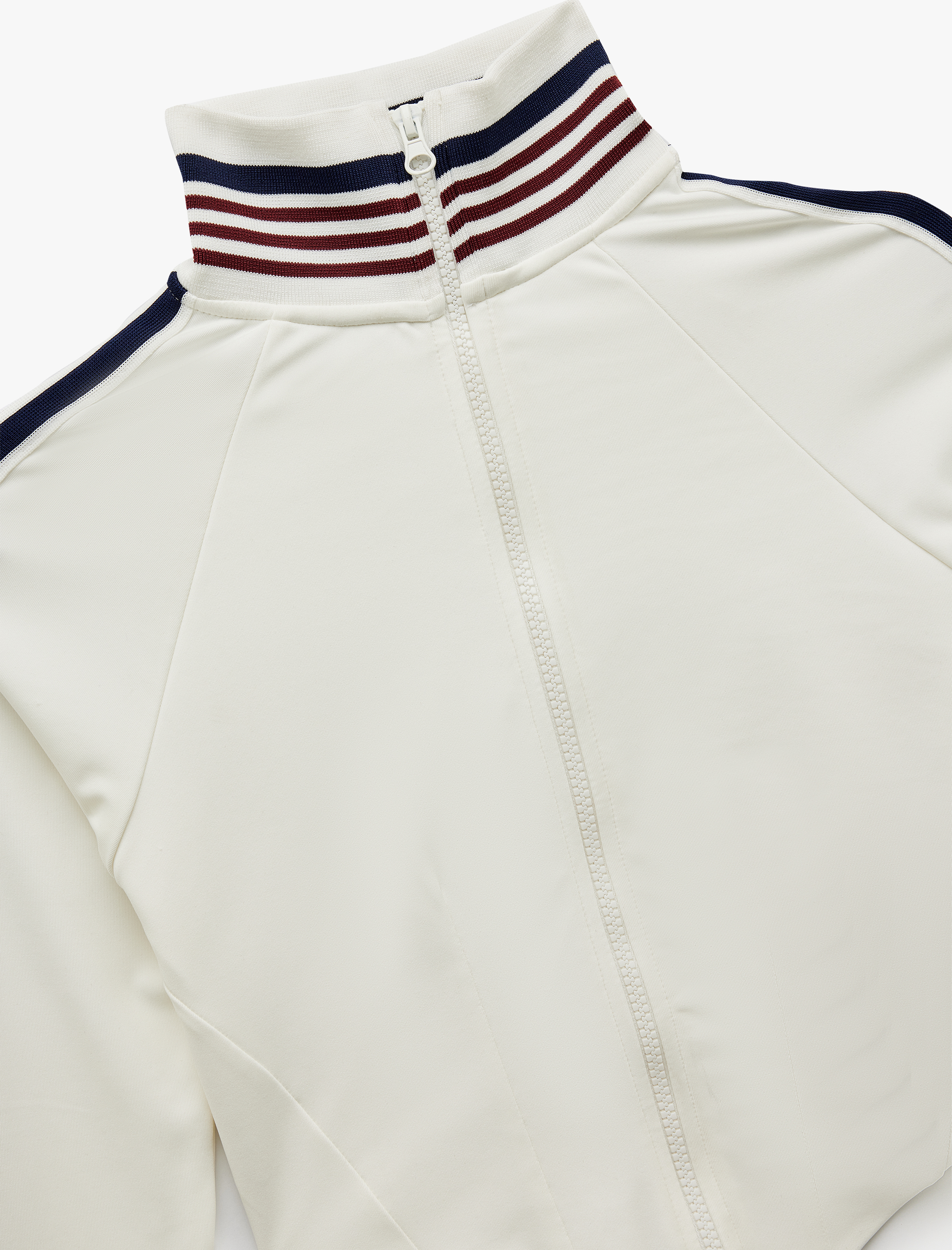   Dik Yaka Çizgili Uzun Kollu Fermuarlı İnterlok Asimetrik Spor Sweatshirt