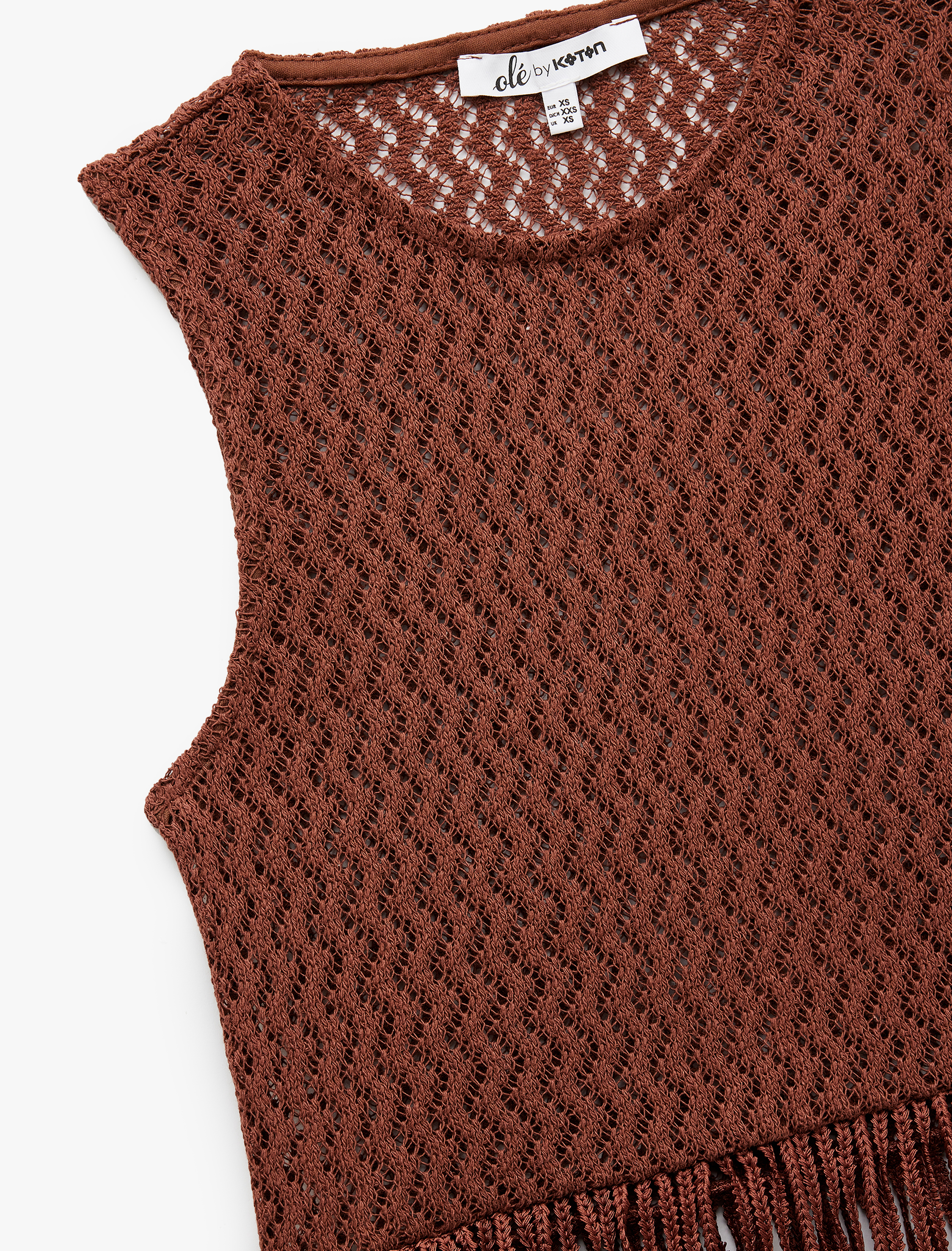   Pamuklu Püsküllü Kolsuz Bisiklet Yaka Kroşe Bluz