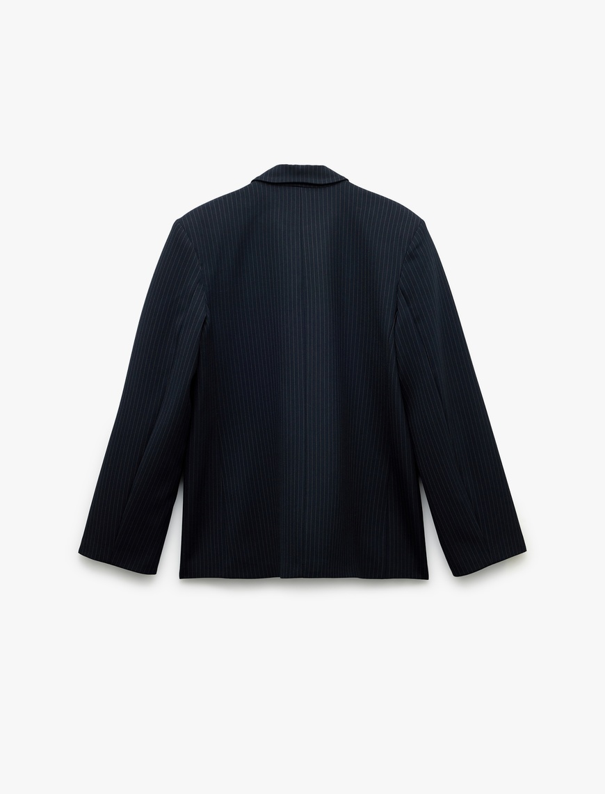   Düğmeli Cepli Uzun Kollu Kruvaze Blazer Ceket