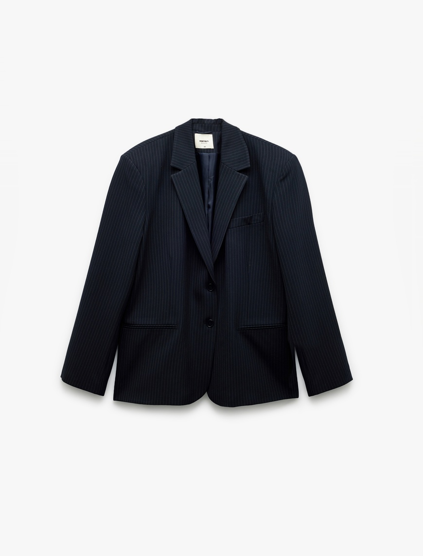  Düğmeli Cepli Uzun Kollu Kruvaze Blazer Ceket