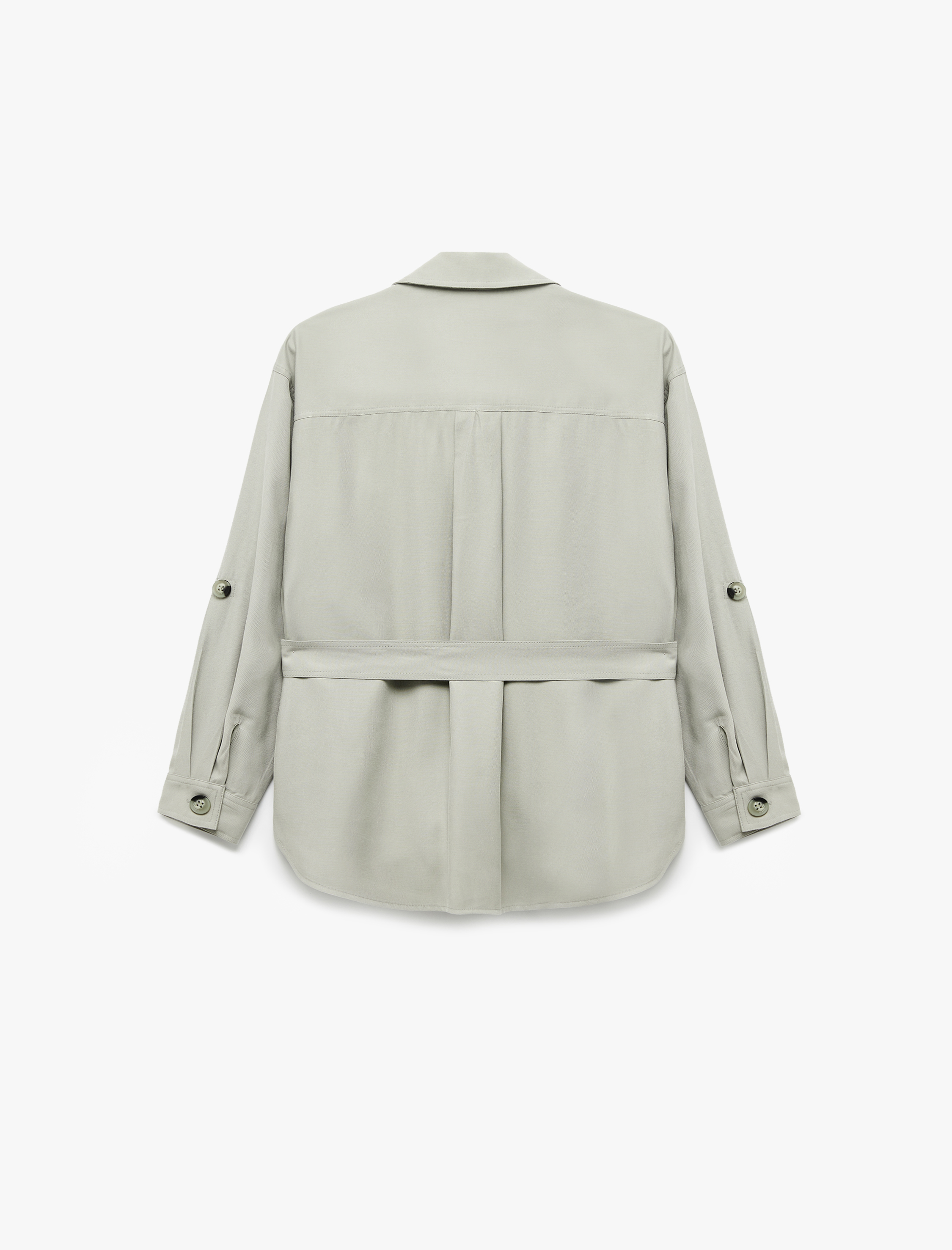   Viskon Kumaş Klasik Yaka Uzun Kollu Kemerli Gömlek Ceket