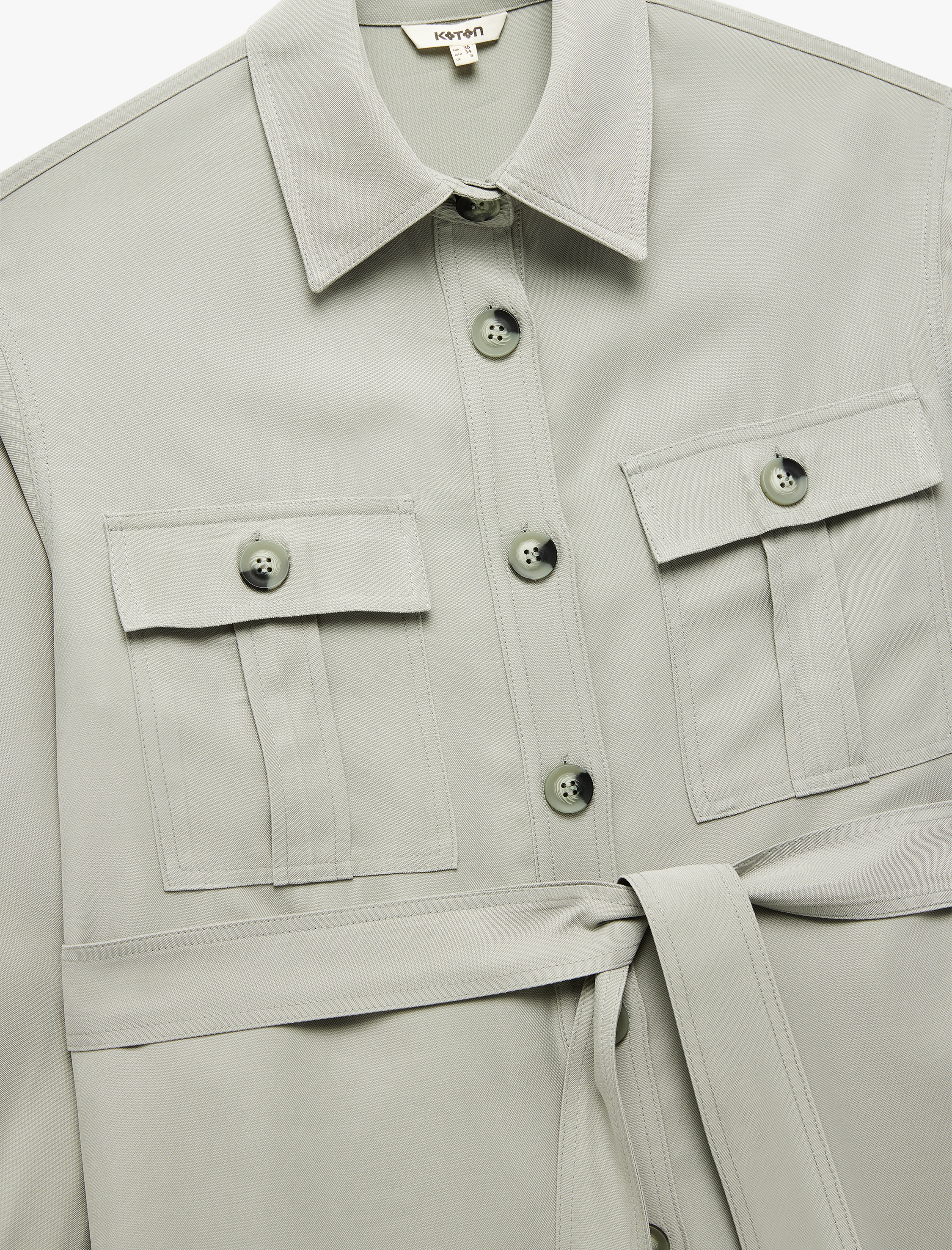   Viskon Kumaş Klasik Yaka Uzun Kollu Kemerli Gömlek Ceket