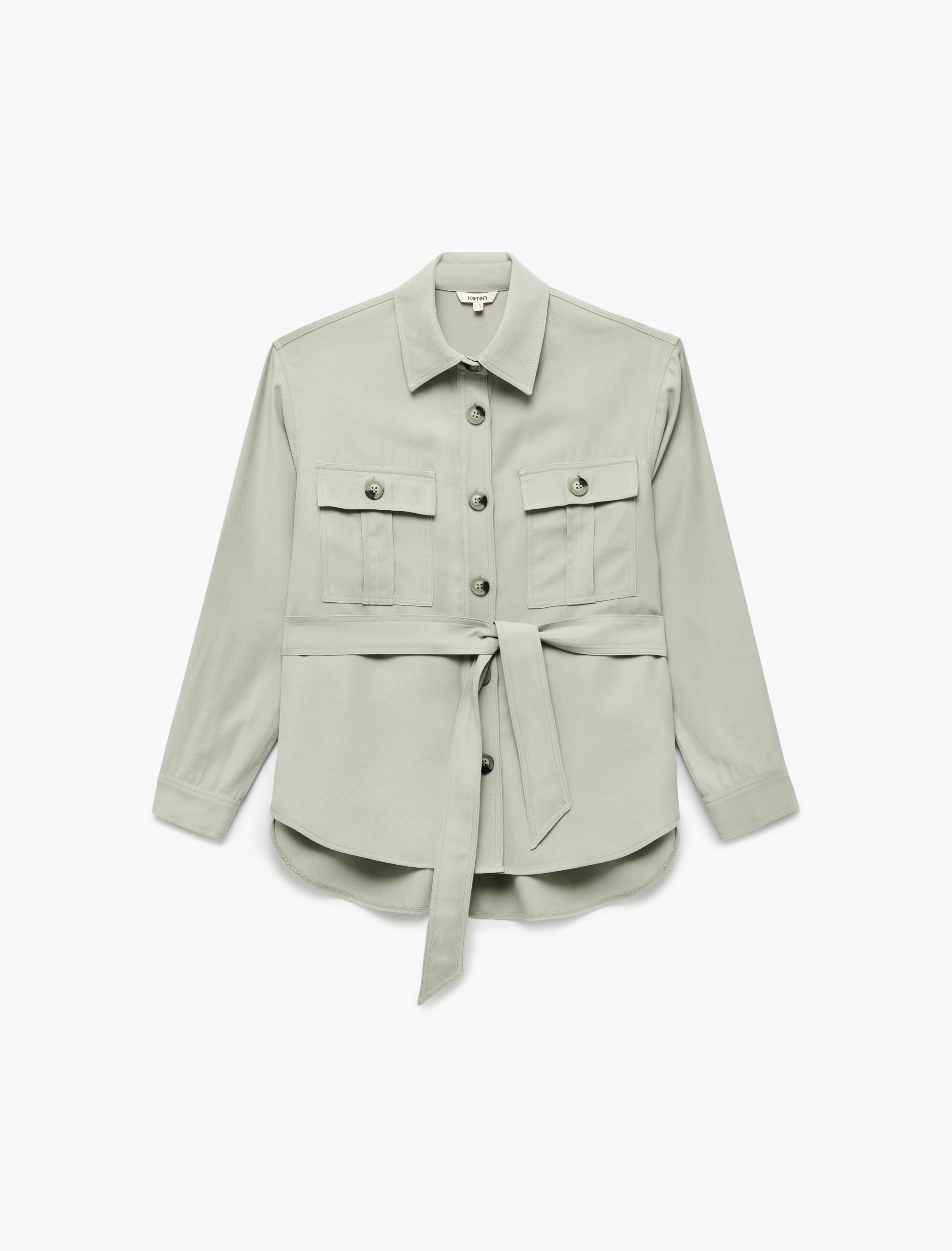   Viskon Kumaş Klasik Yaka Uzun Kollu Kemerli Gömlek Ceket