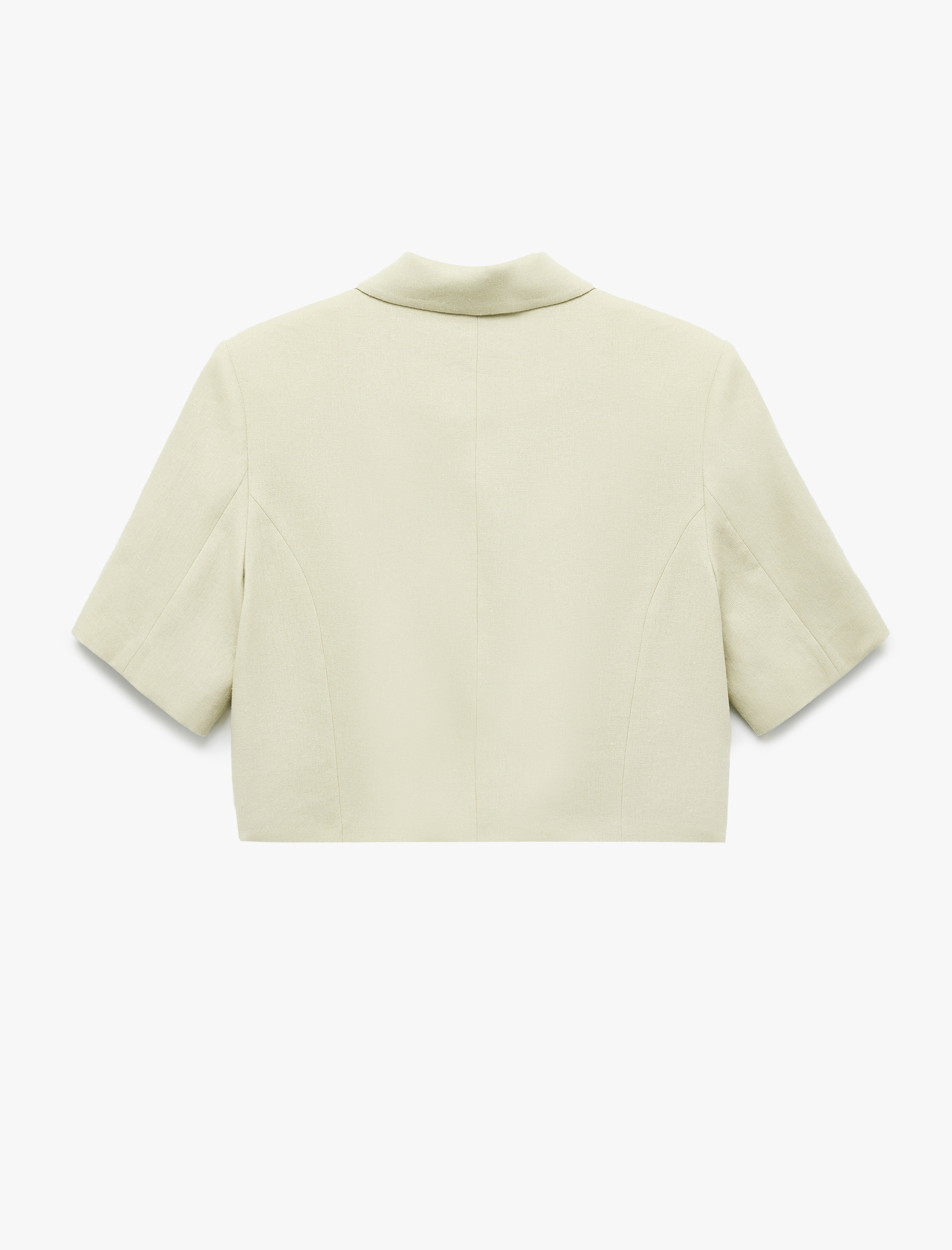   Cepli Düğmeli Kısa Kollu Astarlı Keten Crop Blazer Ceket