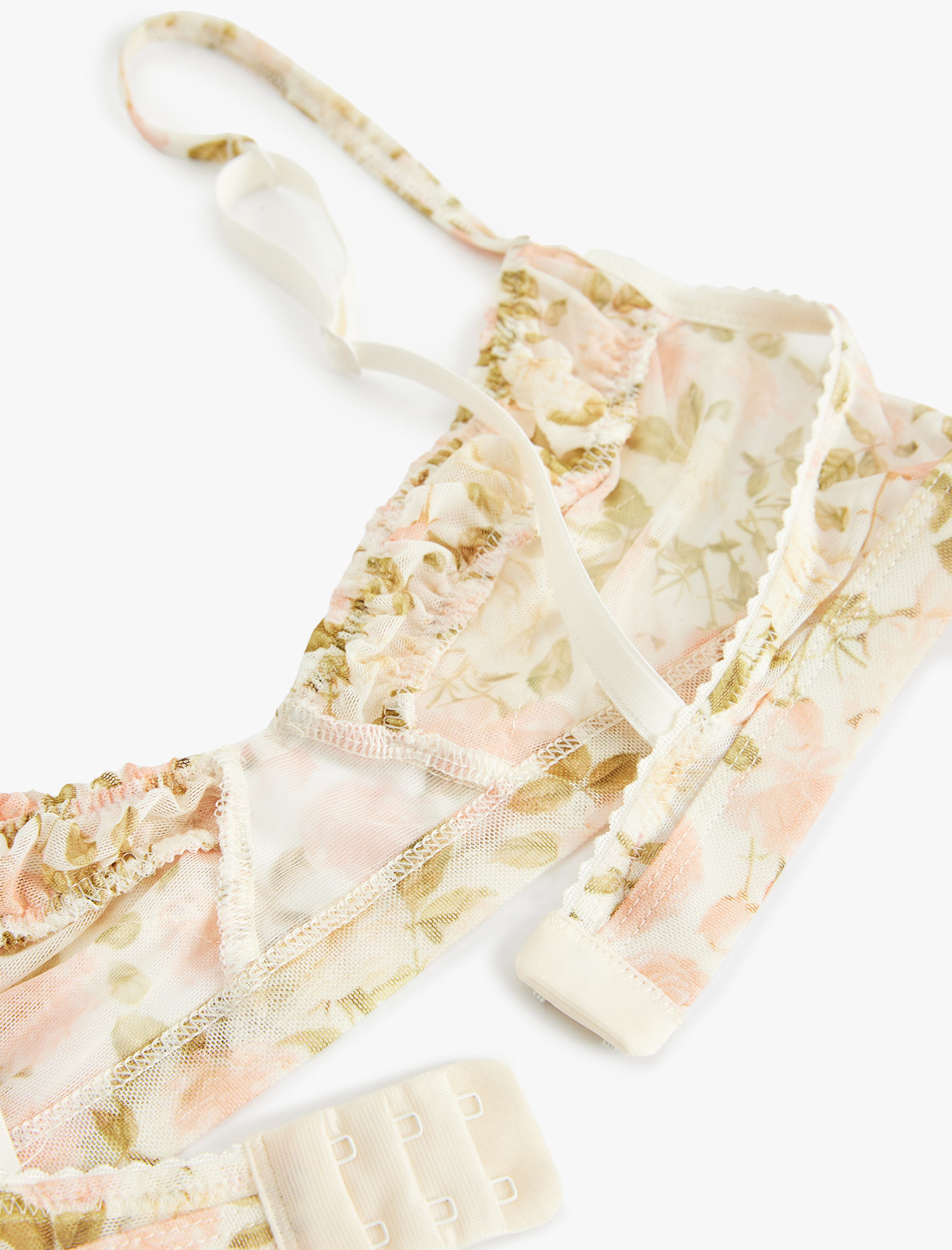   Dantel Detaylı Desteksiz Çiçekli Tül Sütyen