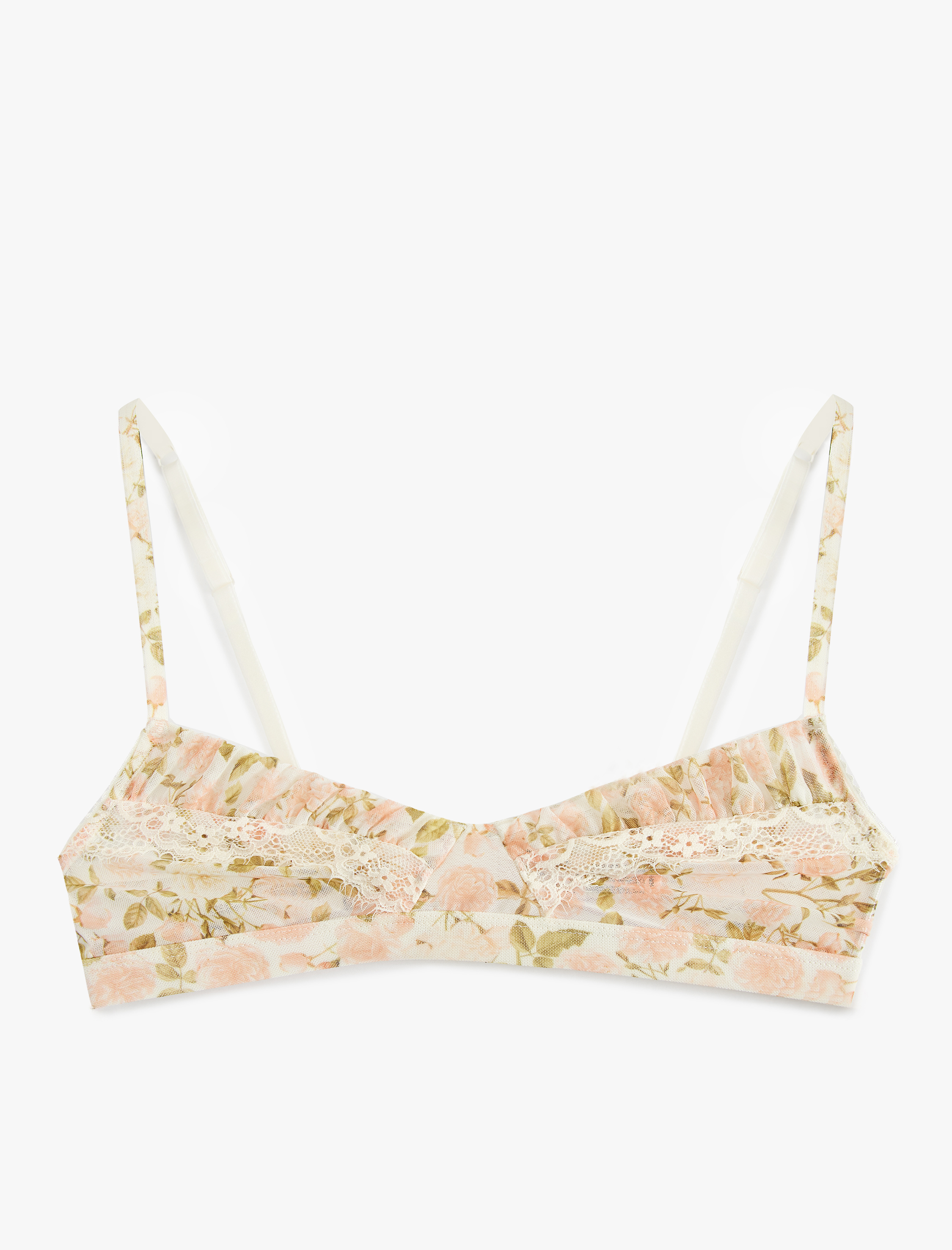   Dantel Detaylı Desteksiz Çiçekli Tül Sütyen