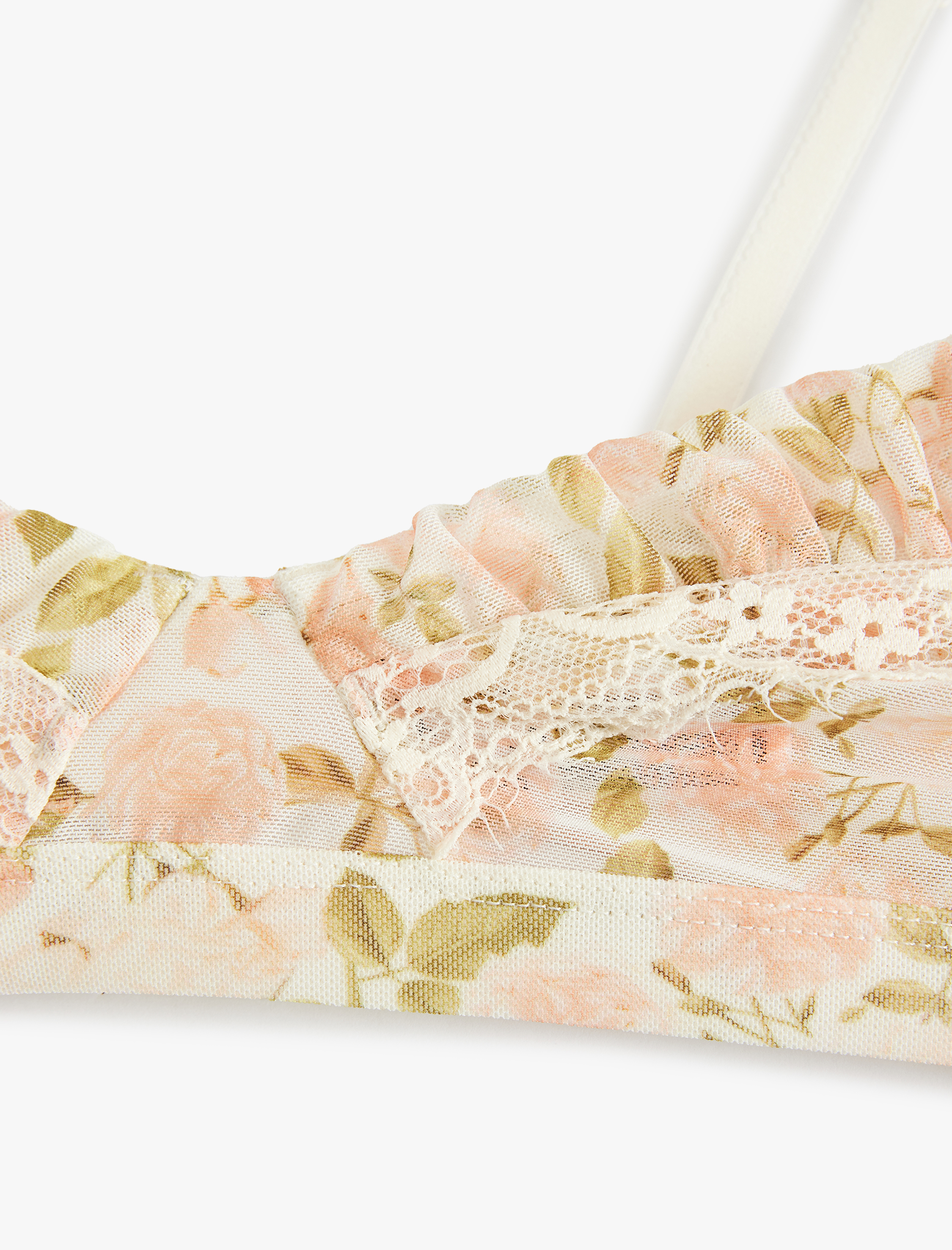   Dantel Detaylı Desteksiz Çiçekli Tül Sütyen