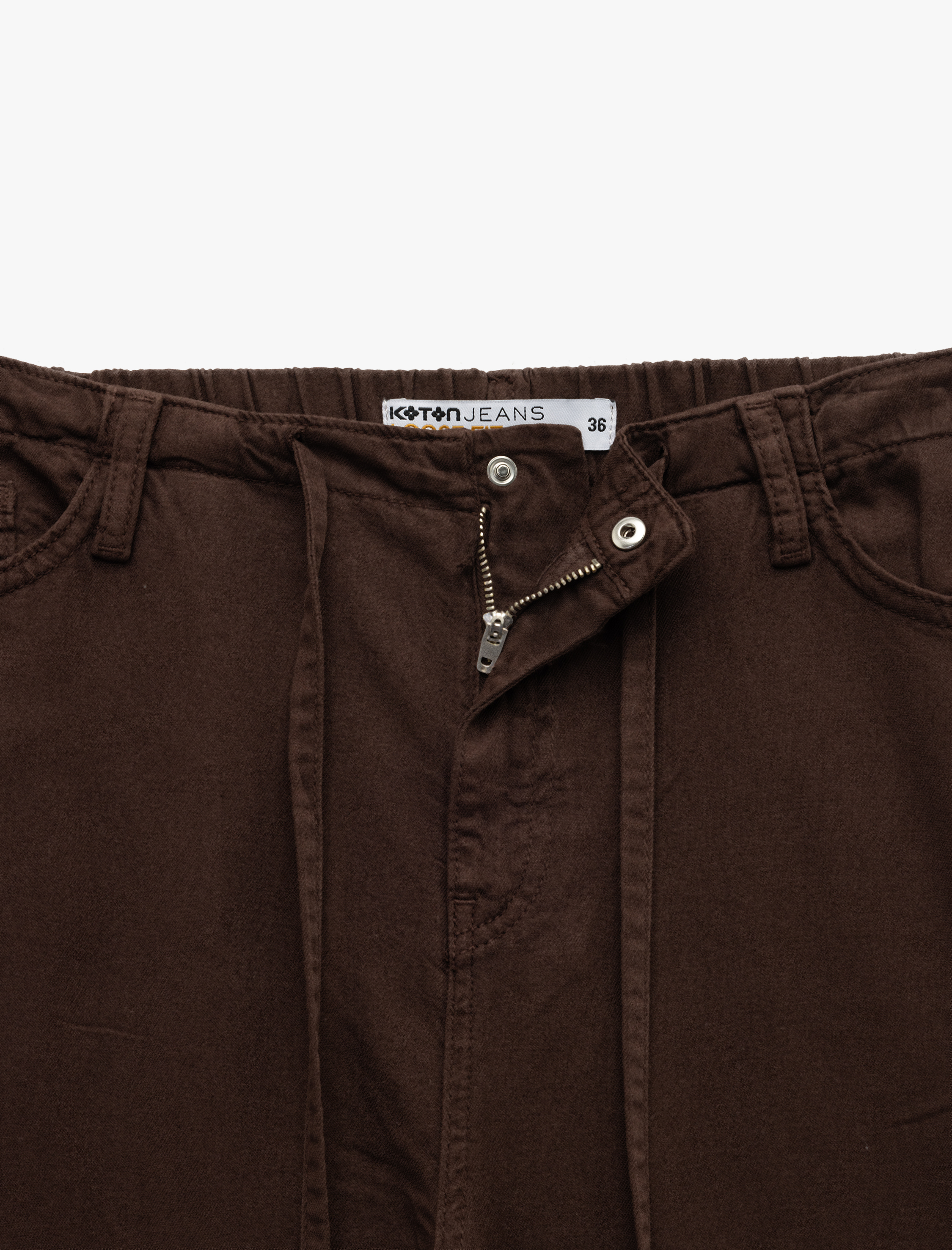   Beli Bağcıklı Pamuklu Düz Paça Cepli Pantolon - Loose Straight Fit Jeans