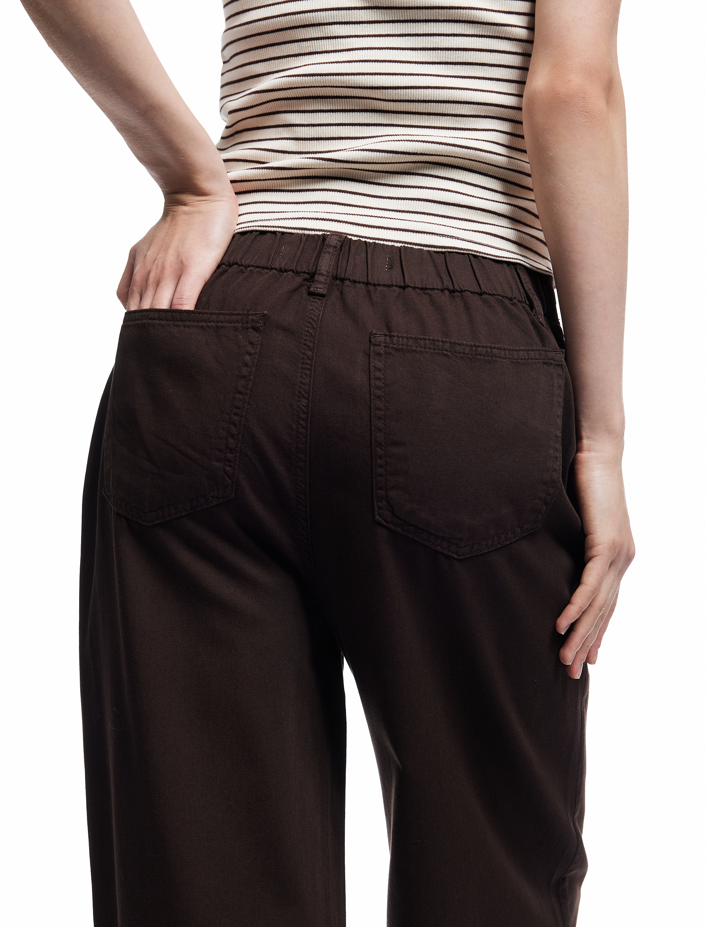   Beli Bağcıklı Pamuklu Düz Paça Cepli Pantolon - Loose Straight Fit Jeans