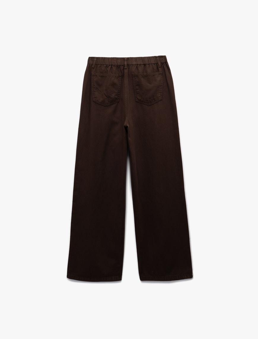   Beli Bağcıklı Pamuklu Düz Paça Cepli Pantolon - Loose Straight Fit Jeans