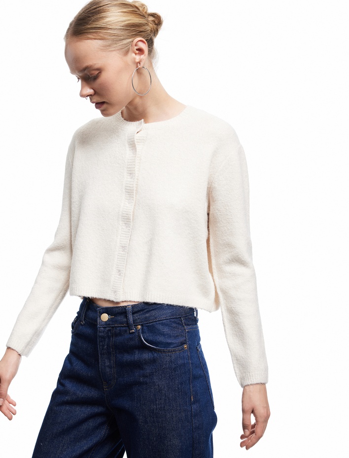  Uzun Kollu Bisiklet Yaka Düğmeli Triko Hırka