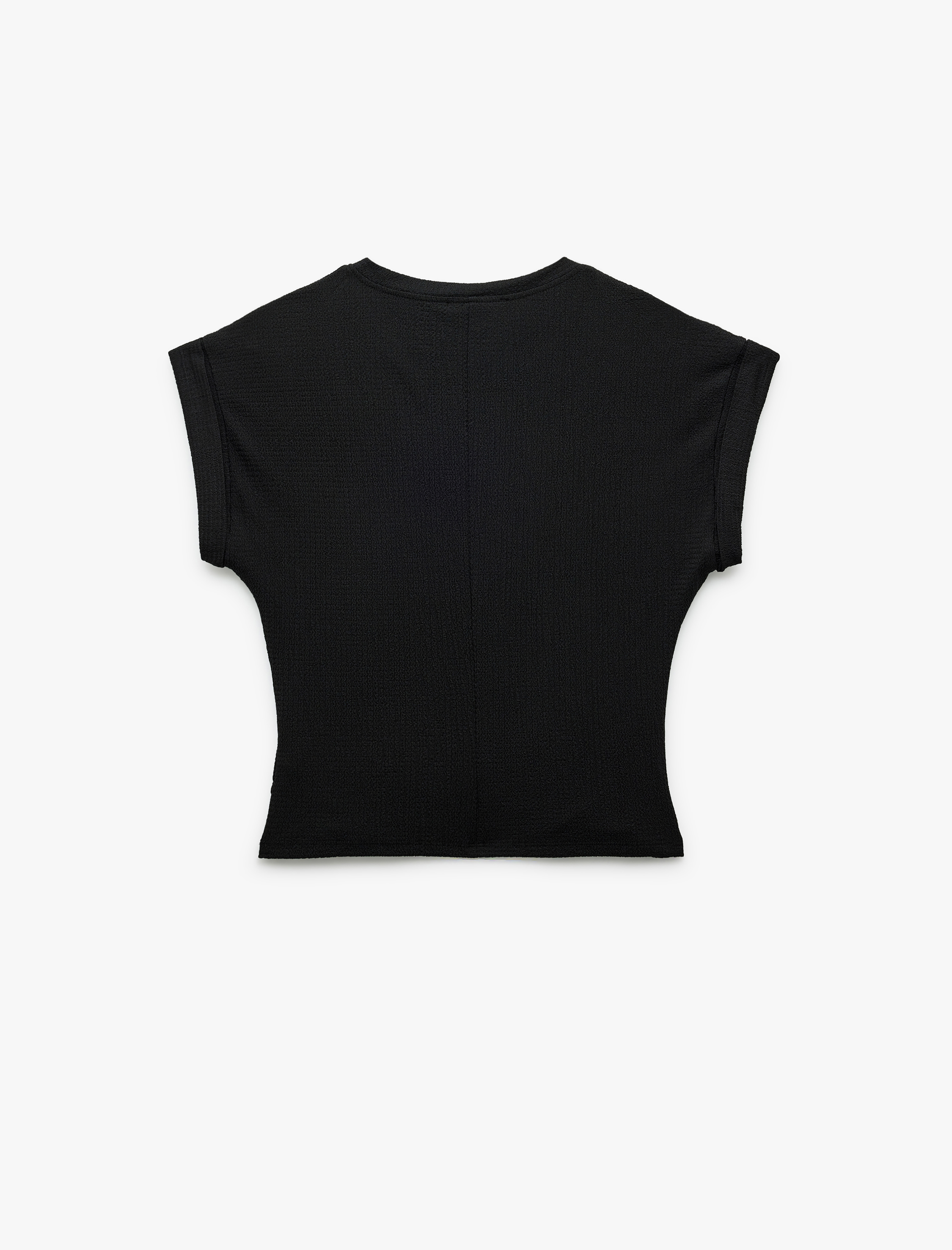 Bürümcük Kumaş Drape Detaylı Kap Kol Bisiklet Yaka Tişört