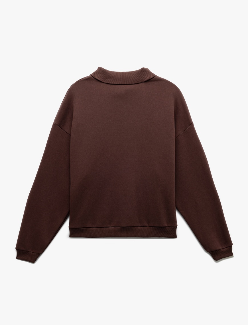   Şardonlu Uzun Kollu Yarım Fermuarlı Yaka Baskılı Oversize Sweatshirt
