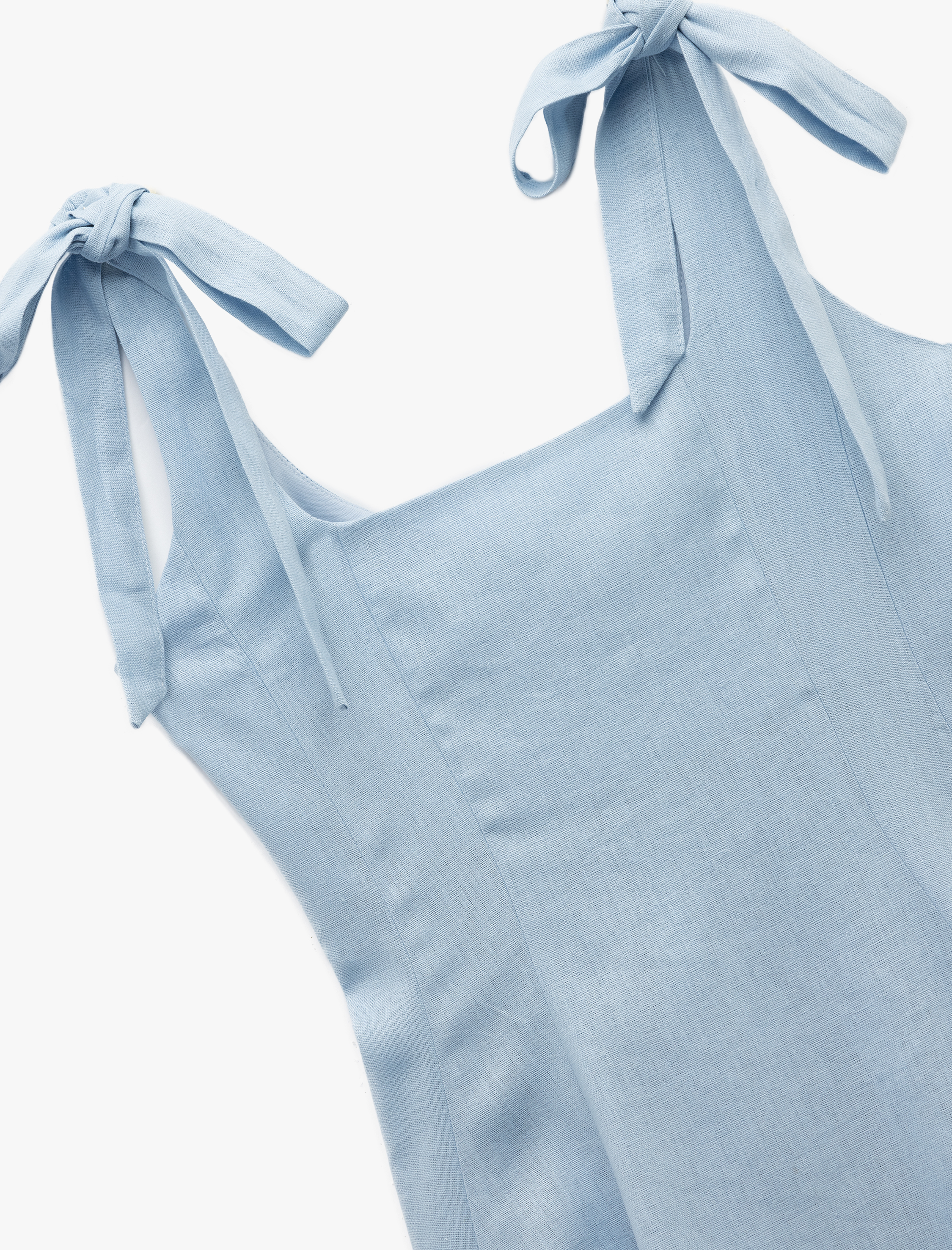   Bağlama Detaylı Kolsuz U Yaka Mini Keten Karışımlı Elbise