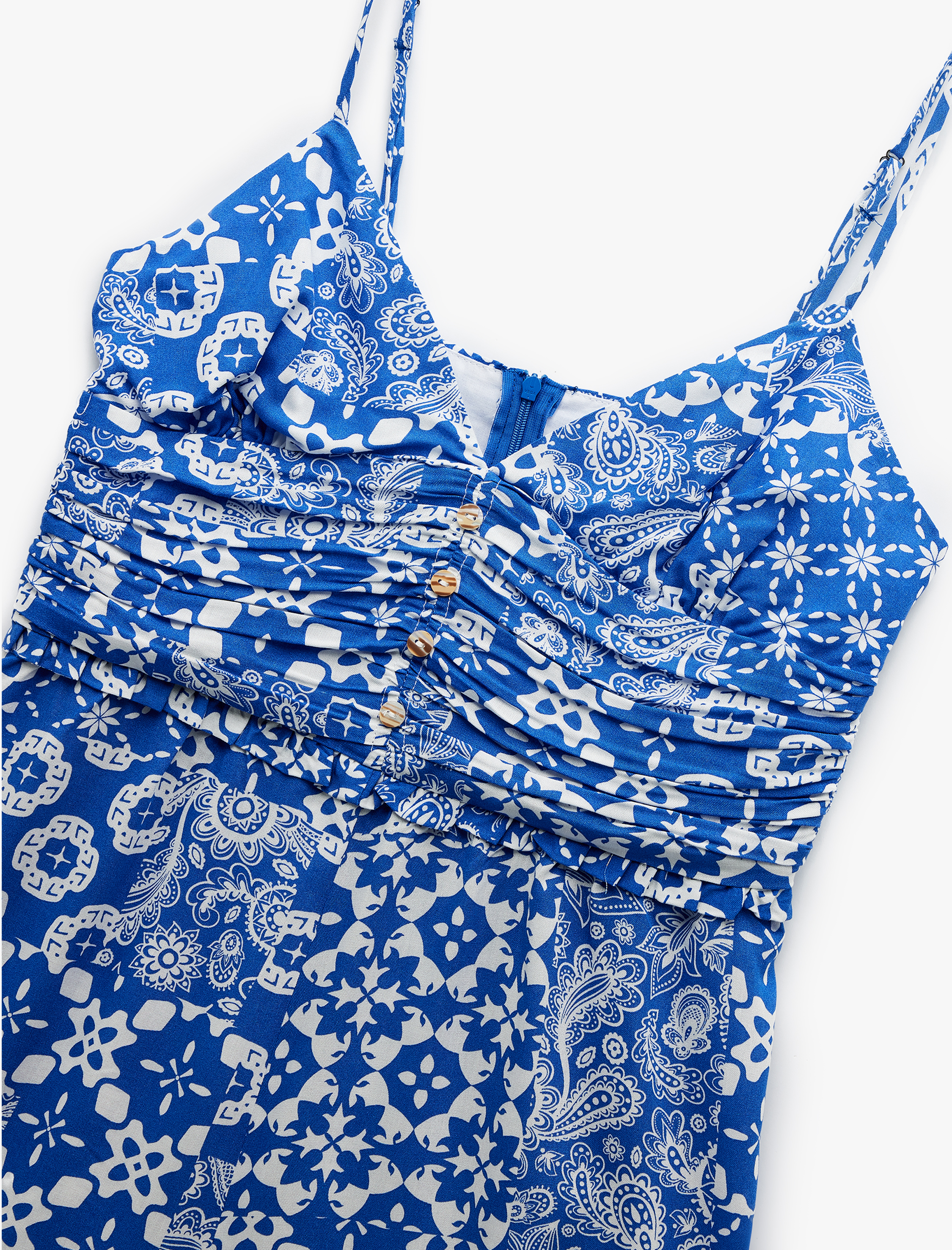   V Yaka İp Askılı Düğmeli Viskon Mini Şortlu Tulum