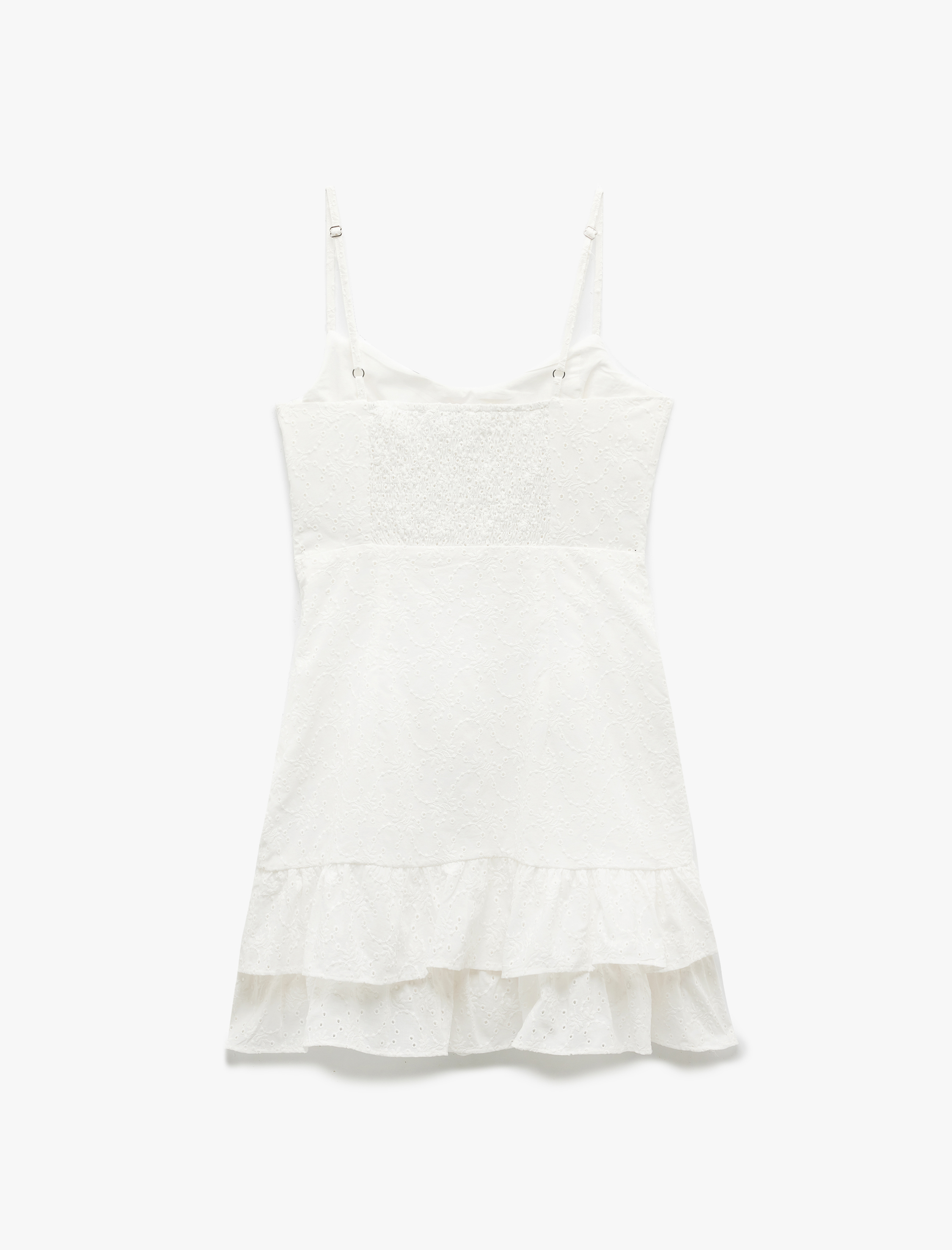   Pamuklu Askılı Fırfırlı Volanlı Gipeli Mini Fisto Elbise