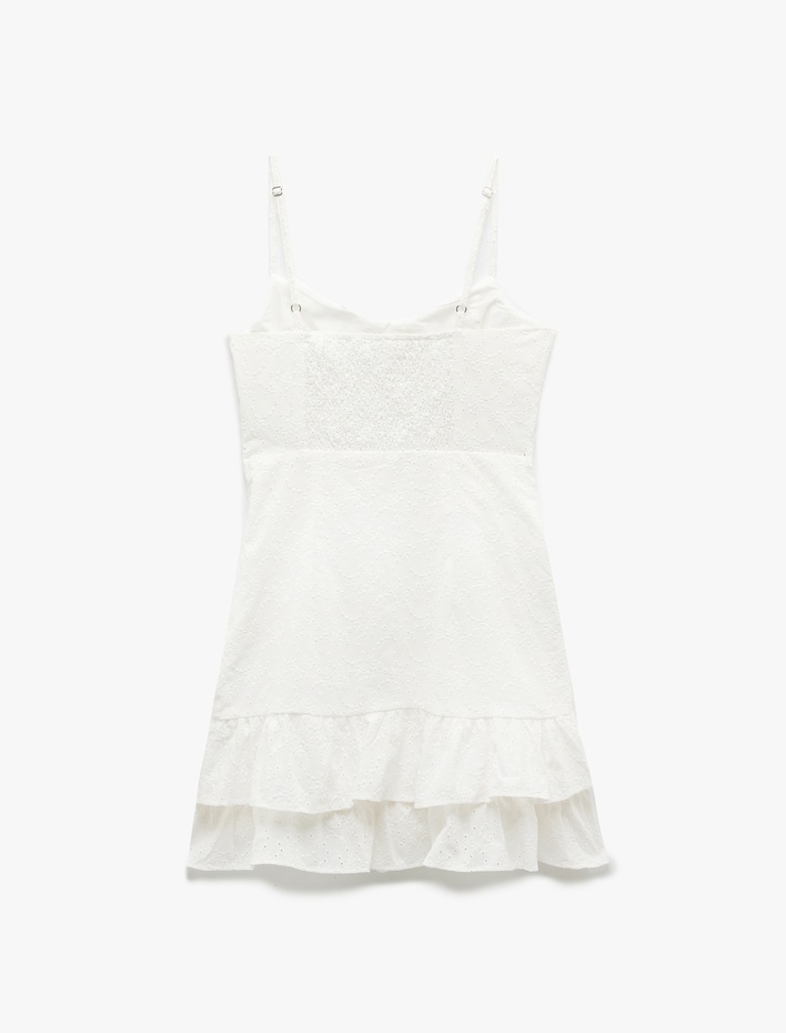  Pamuklu Askılı Fırfırlı Volanlı Gipeli Mini Fisto Elbise