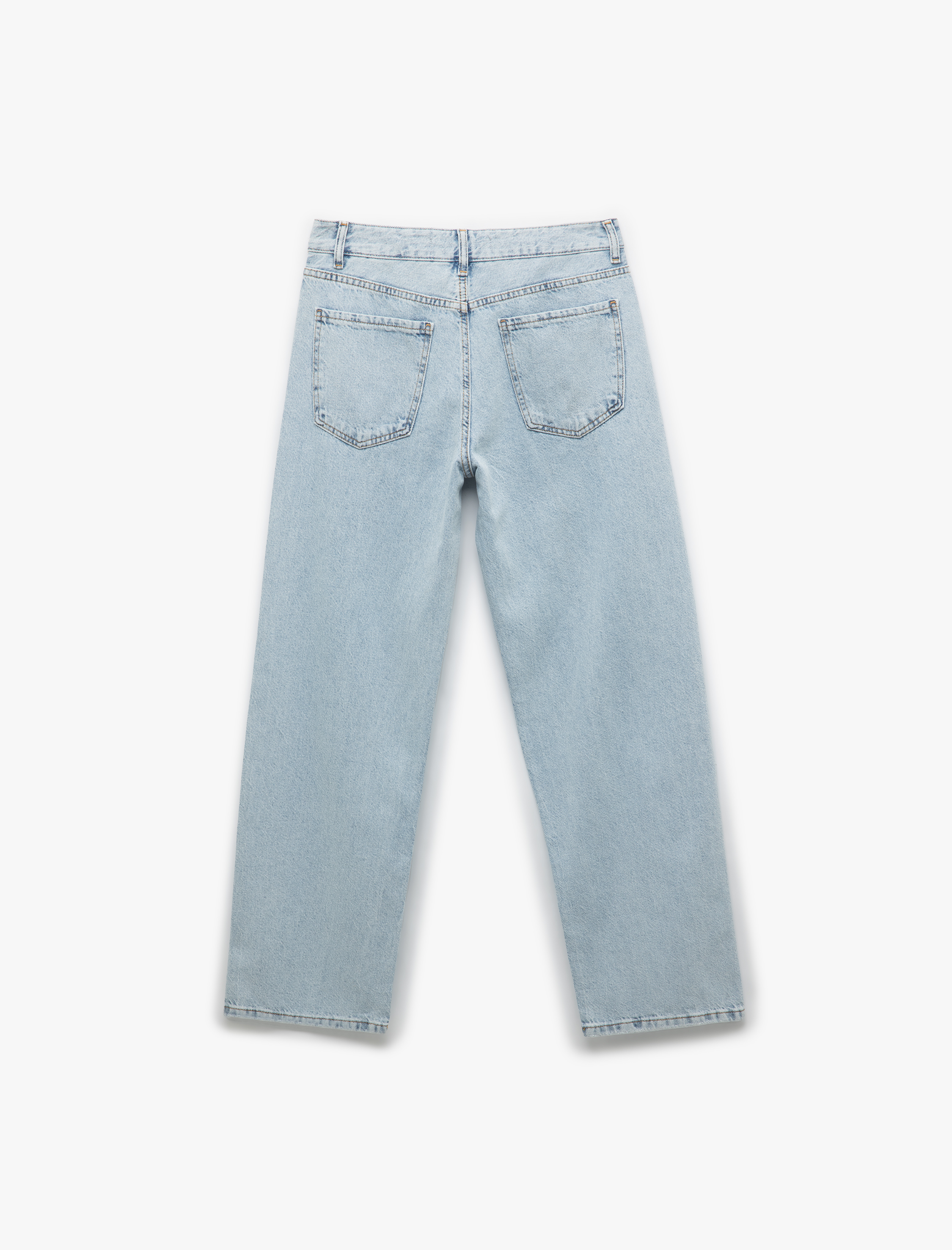   Taş Detaylı Düz Paça Cepli Düğmeli Straight Jean Pantolon - Straight Jeans