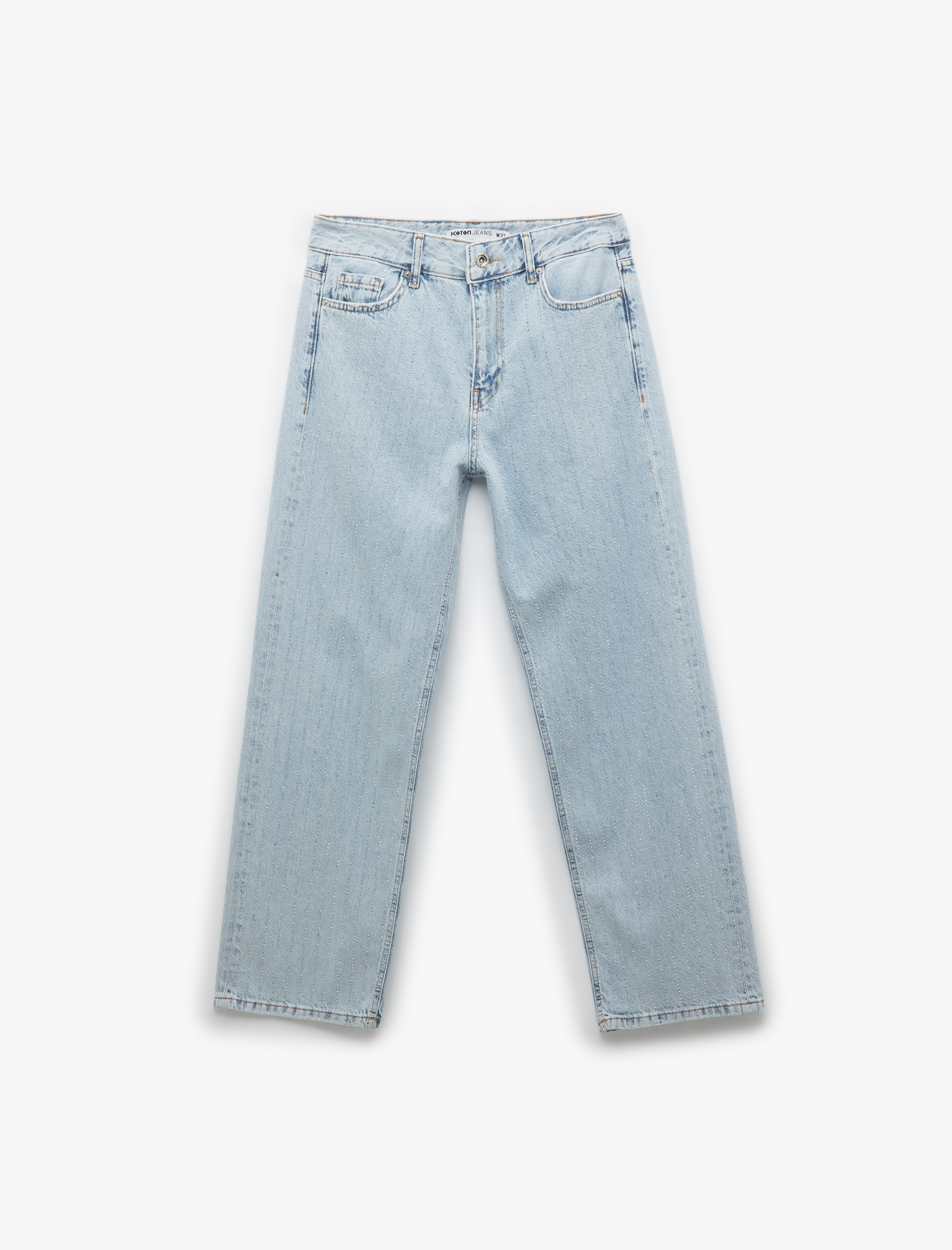   Taş Detaylı Düz Paça Cepli Düğmeli Straight Jean Pantolon - Straight Jeans