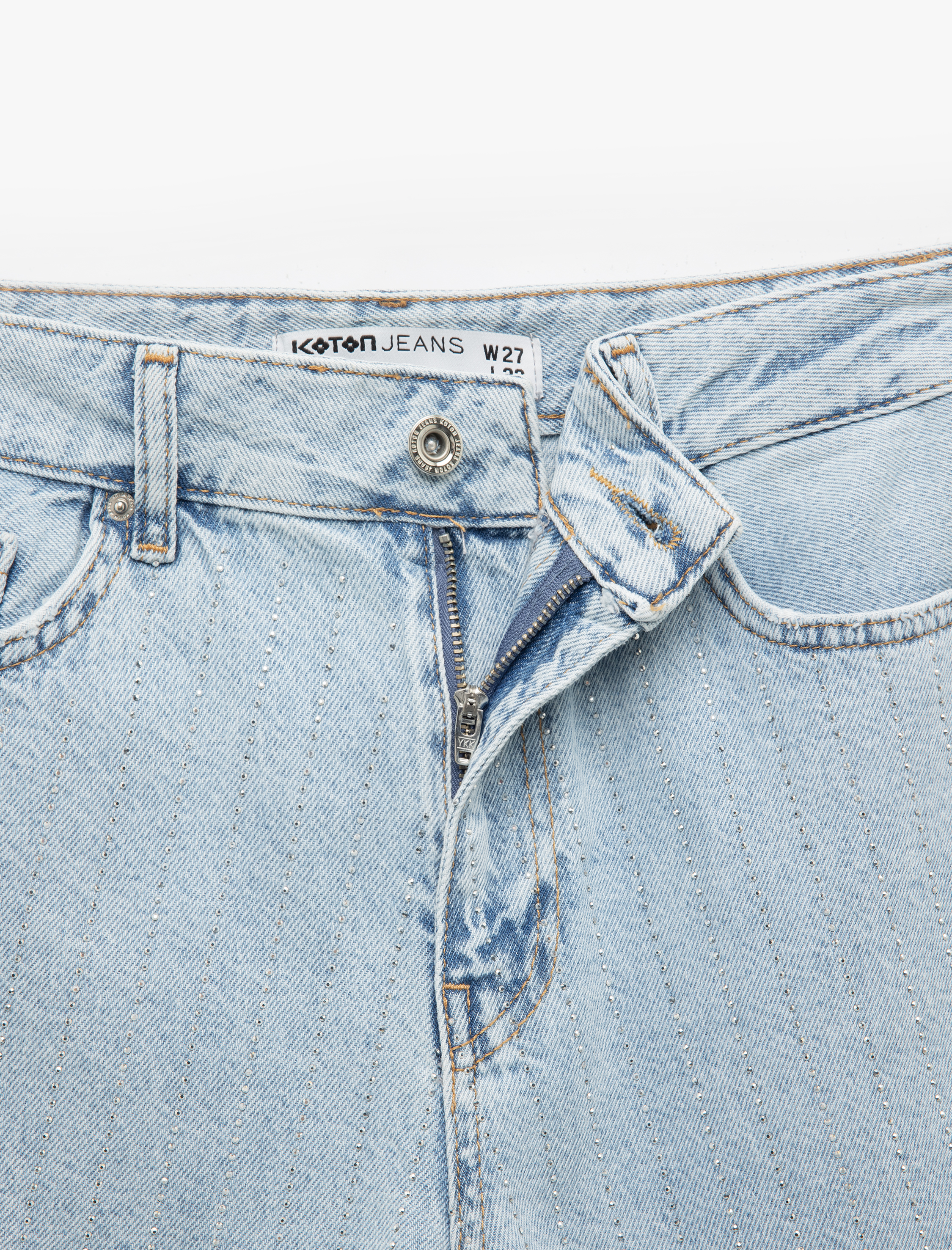   Taş Detaylı Düz Paça Cepli Düğmeli Straight Jean Pantolon - Straight Jeans