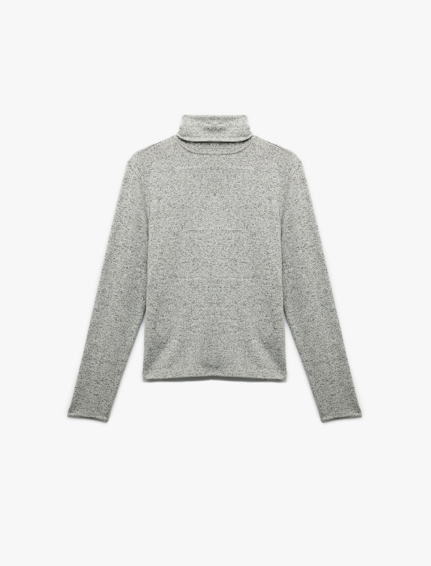   Viskon Kumaş Slim Fit Uzun Kollu Balıkçı Yaka Tişört