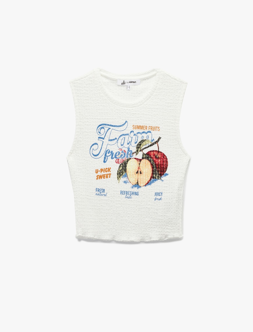   Meyve Baskılı Kolsuz Slim Fit Bisiklet Yaka Crop Bluz