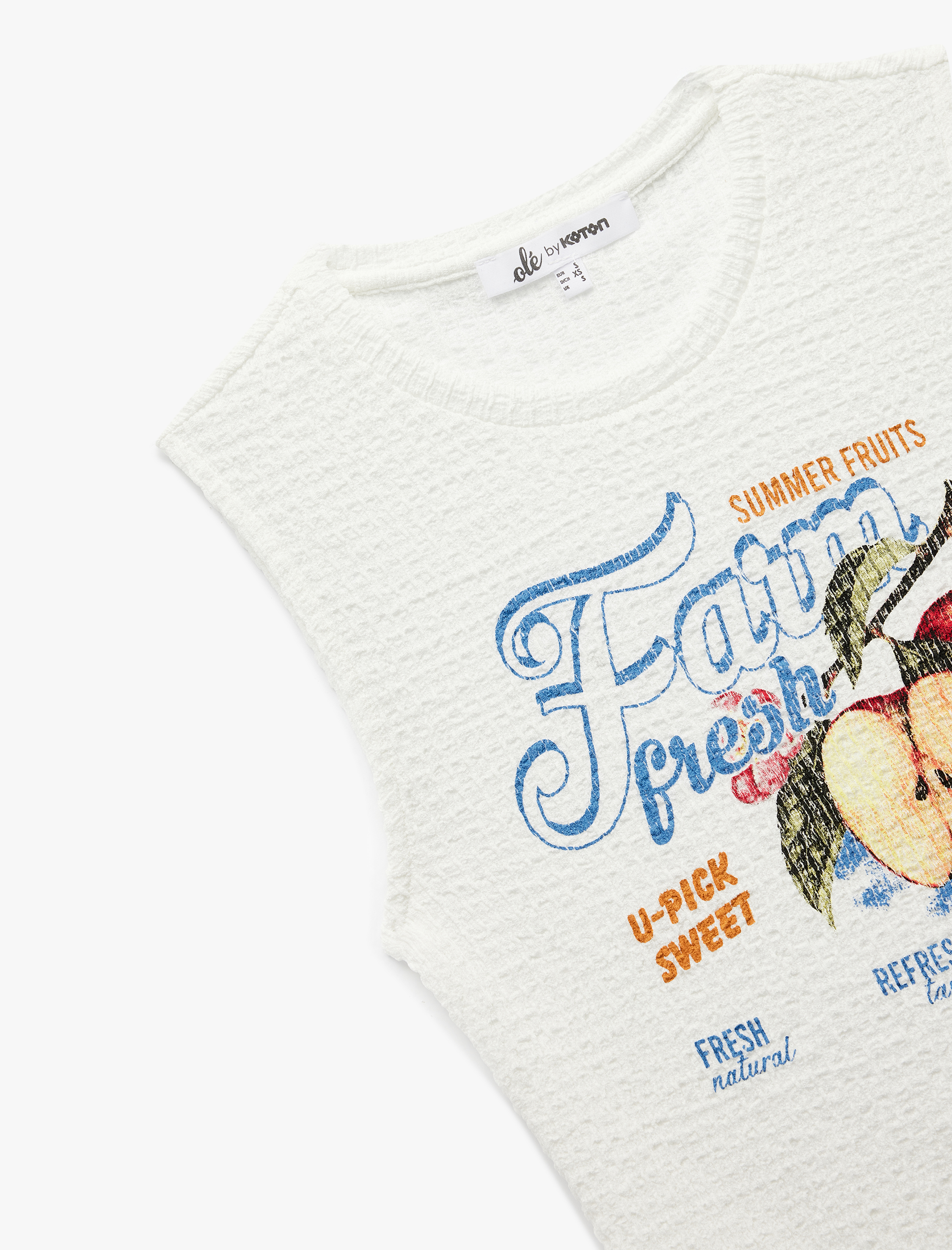   Meyve Baskılı Kolsuz Slim Fit Bisiklet Yaka Crop Bluz