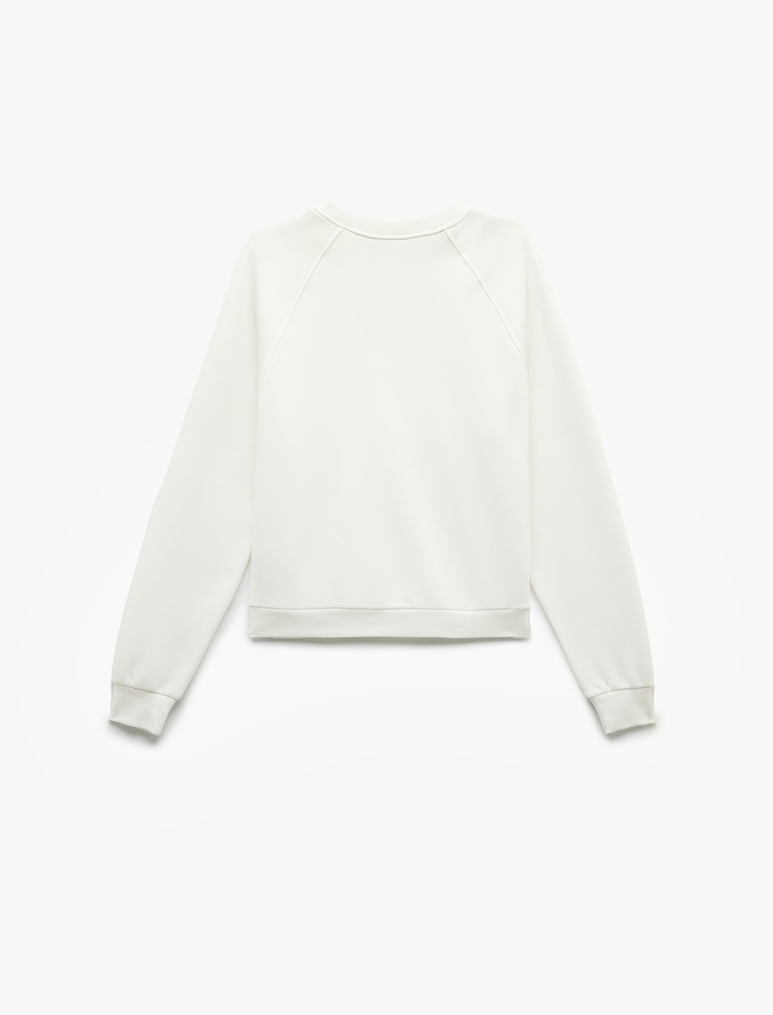  Şardonlu Uzun Kollu Bisiklet Yaka Basic Oversize Sweatshirt