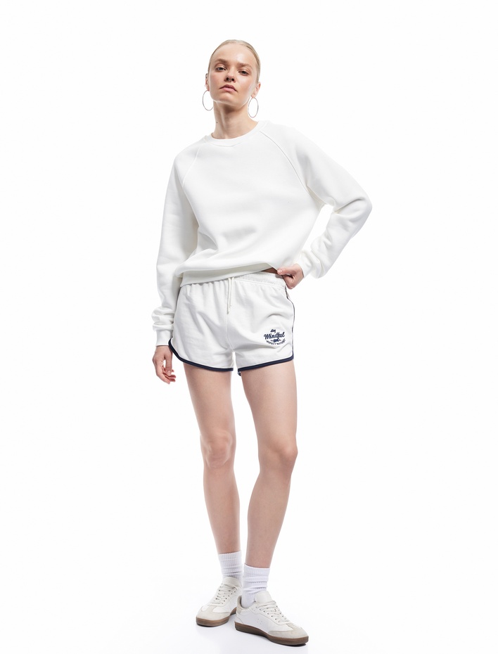  Şardonlu Uzun Kollu Bisiklet Yaka Basic Oversize Sweatshirt