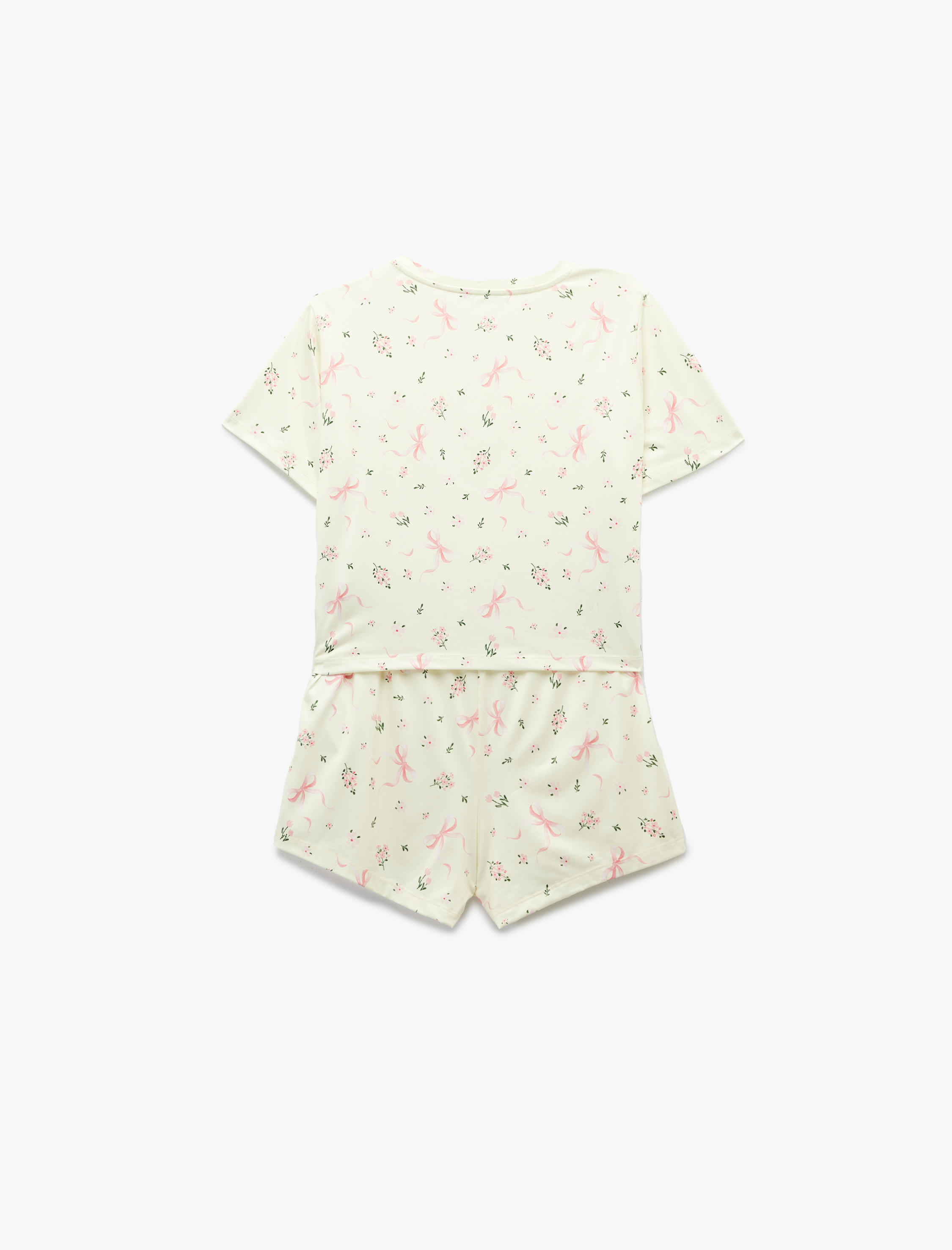   Kısa Kollu Bisiklet Yaka Çiçekli Şortlu Pijama Takımı