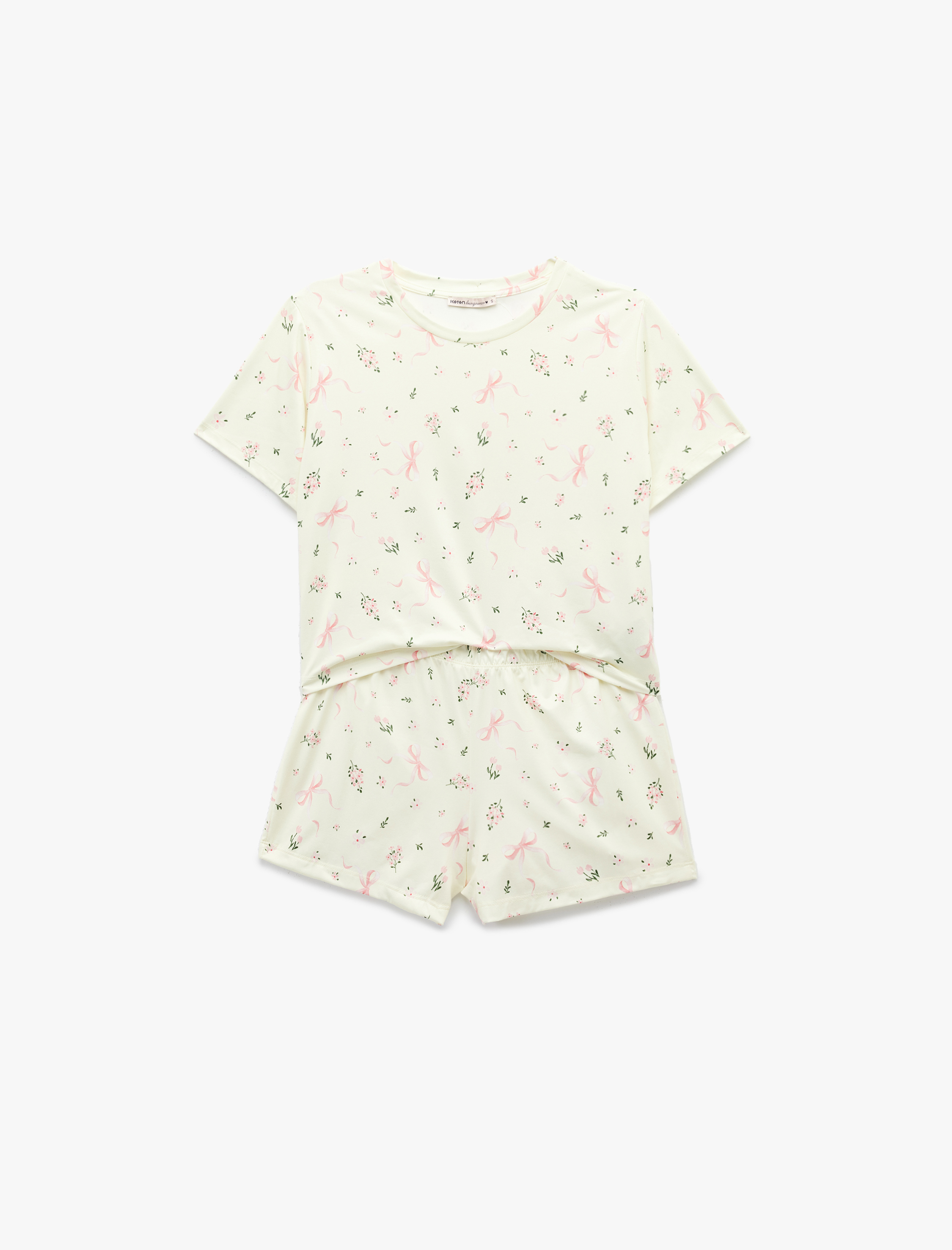   Kısa Kollu Bisiklet Yaka Çiçekli Şortlu Pijama Takımı