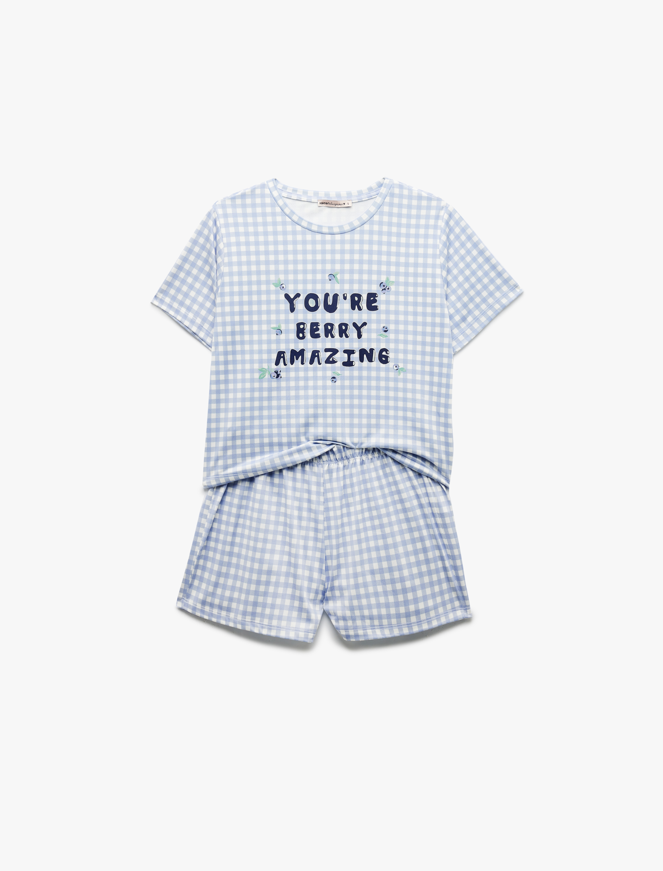   Baskılı Pötikare Desenli Kısa Kollu Bisiklet Yaka Şortlu Pijama Takımı