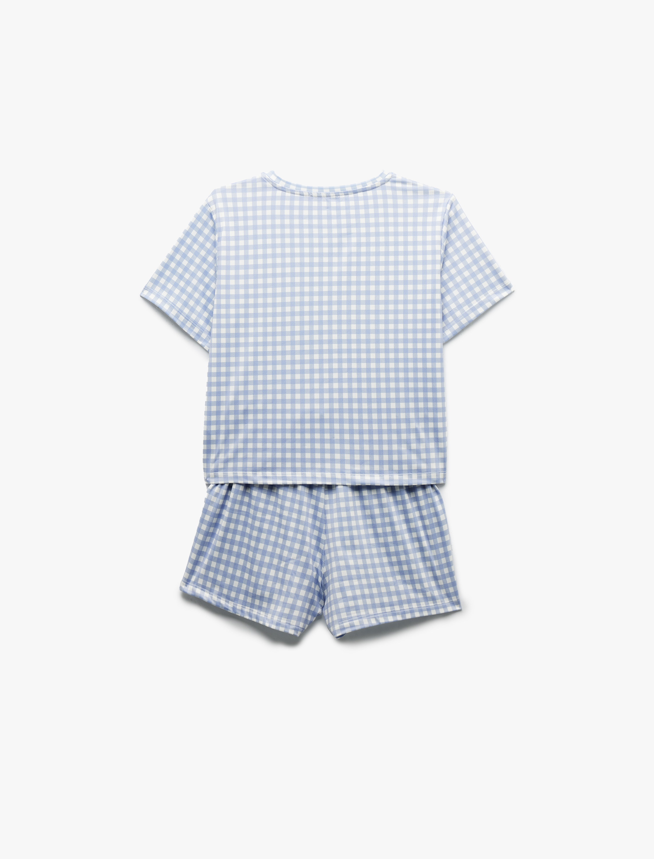   Baskılı Pötikare Desenli Kısa Kollu Bisiklet Yaka Şortlu Pijama Takımı