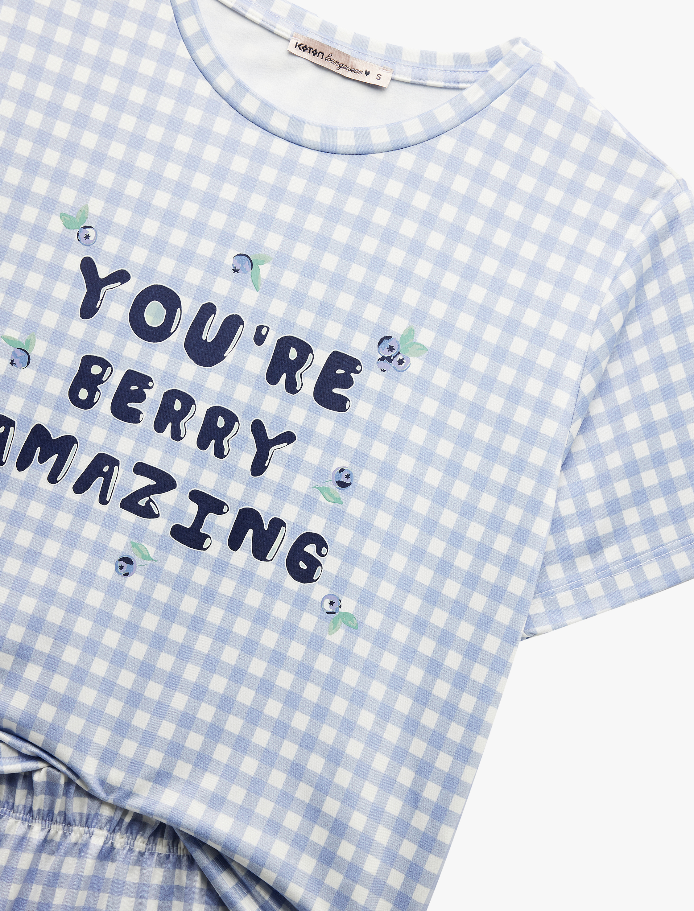   Baskılı Pötikare Desenli Kısa Kollu Bisiklet Yaka Şortlu Pijama Takımı