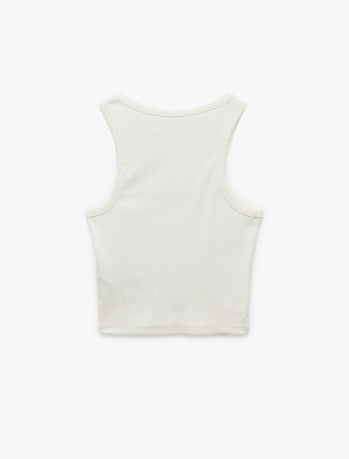  Pamuklu Bisiklet Yaka Slim Fit Çilek Nakışlı Kolsuz Bluz