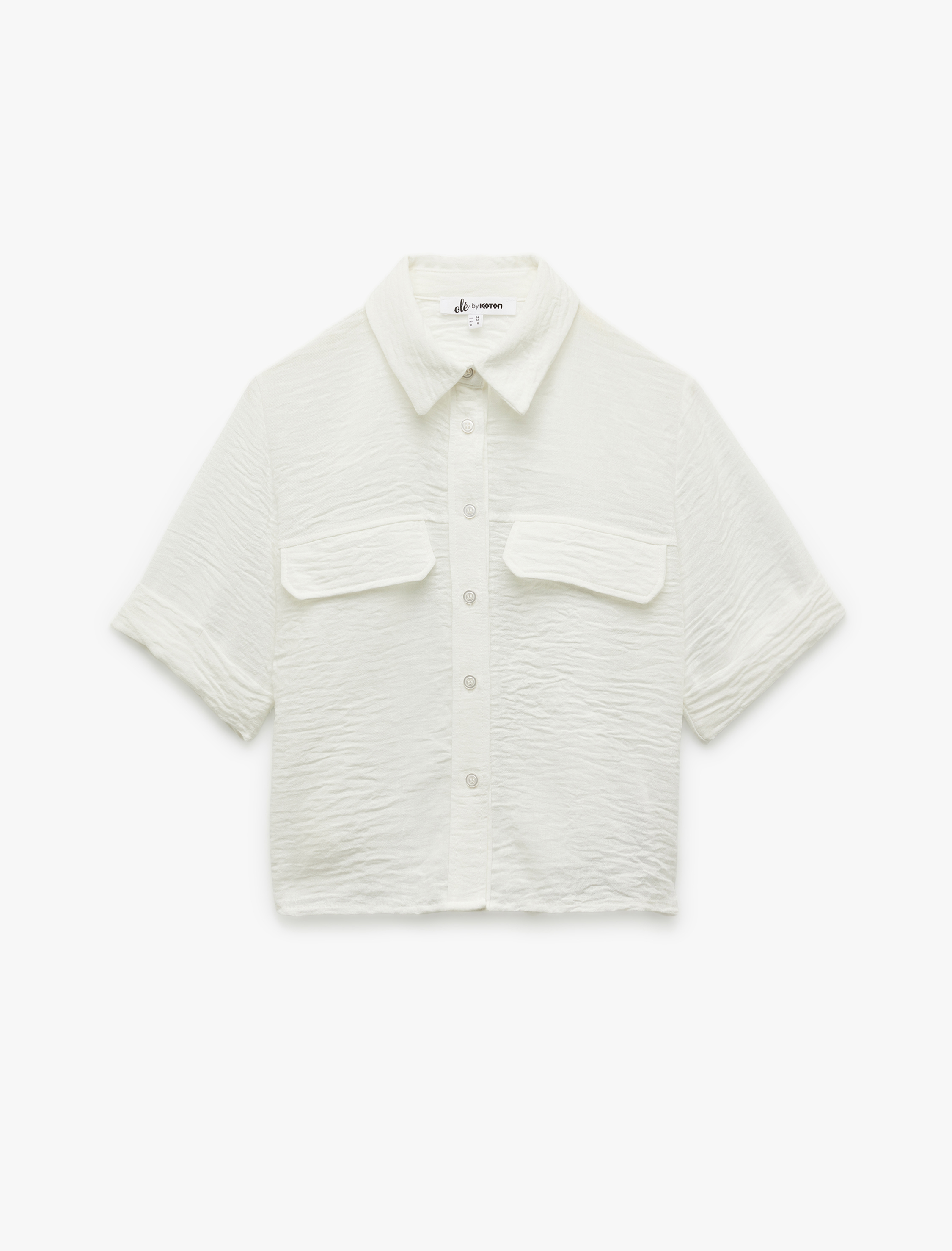   Klasik Yaka Kapaklı Cep Detaylı Yarım Kollu Rahat Kesim Crop Gömlek