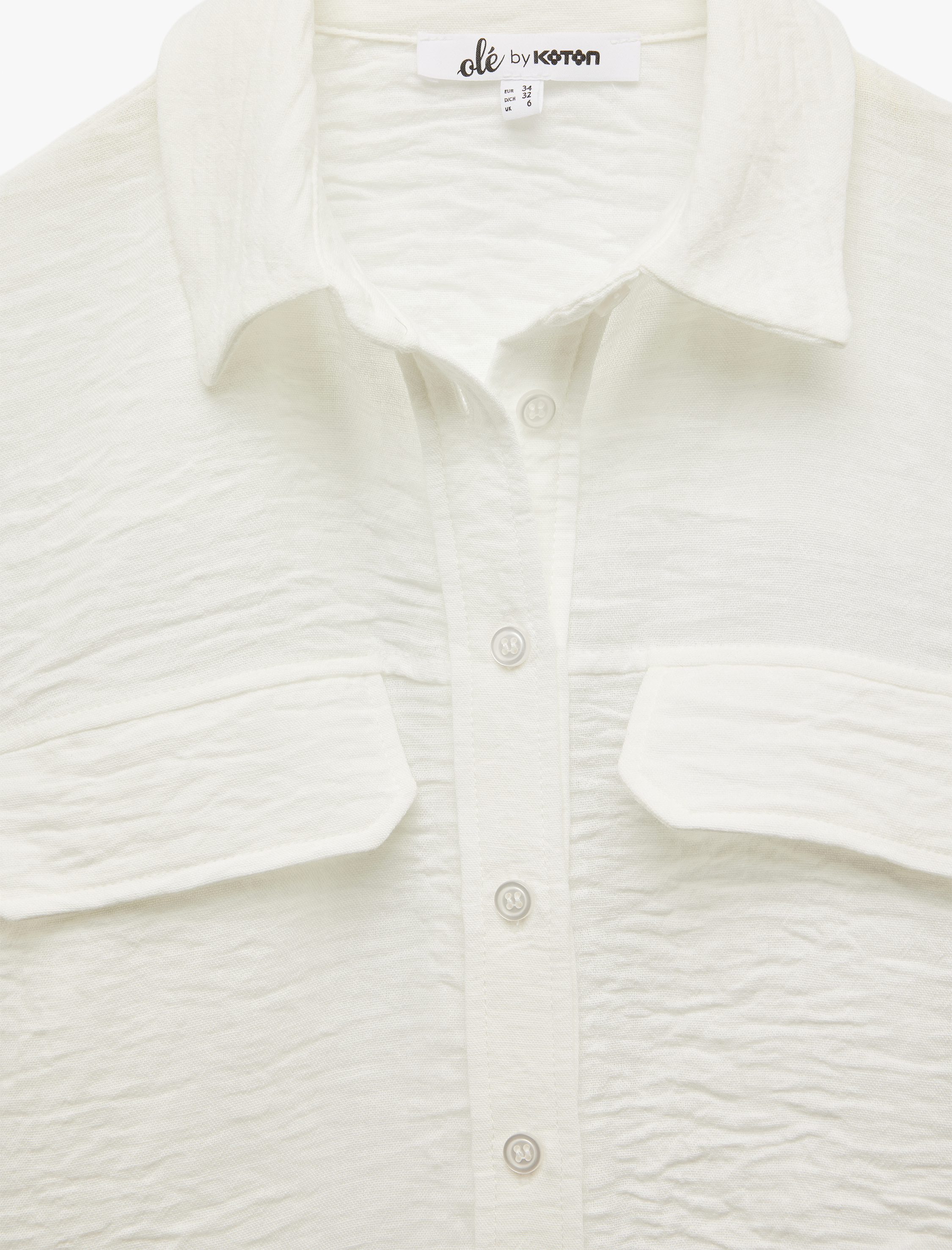   Klasik Yaka Kapaklı Cep Detaylı Yarım Kollu Rahat Kesim Crop Gömlek