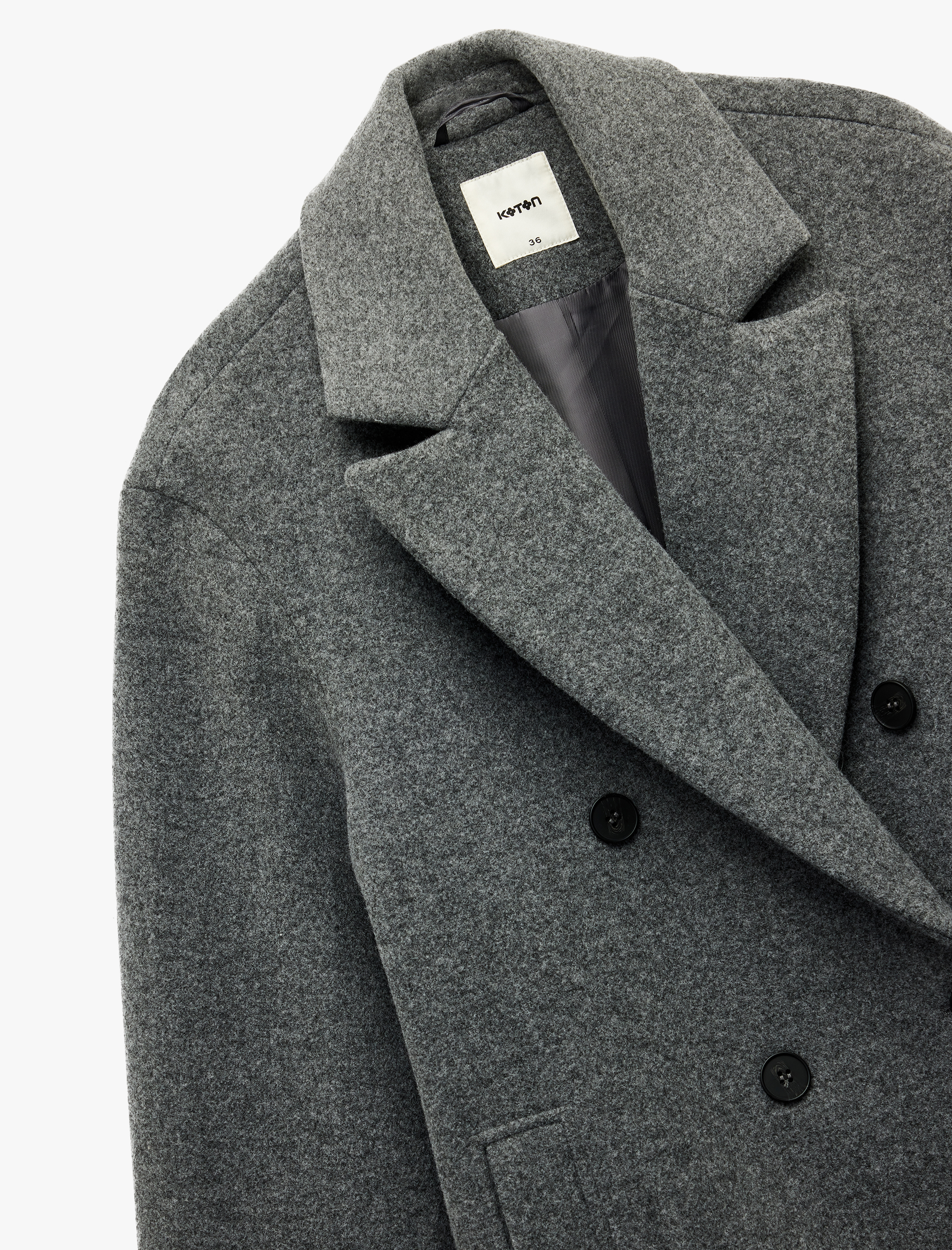   Cepli Düğmeli Uzun Kollu Kruvaze Uzun Kaşe Kaban