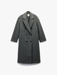 Cepli Düğmeli Uzun Kollu Kruvaze Uzun Kaşe Kaban