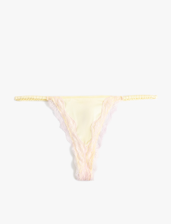  Rahat Kalıp Fiyonk Detaylı Dantelli Saten String Külot