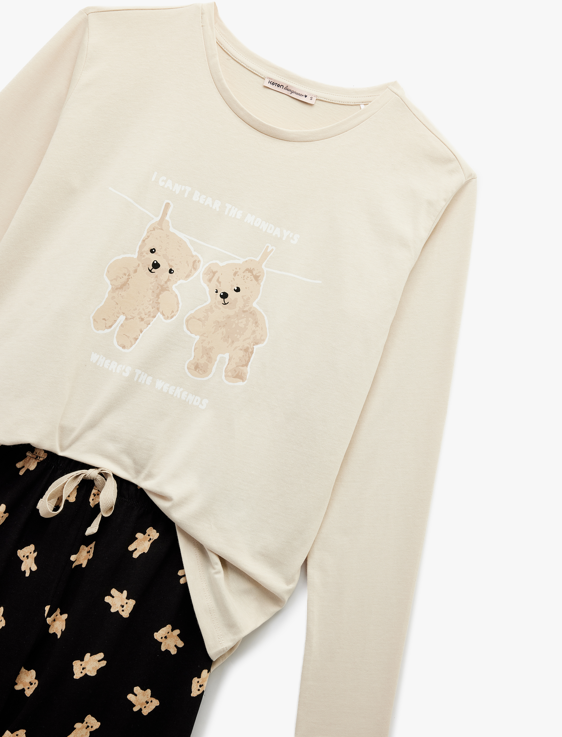   Pamuklu Uzun Kollu Ayıcık Baskılı Pijama Takımı