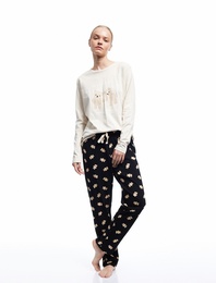 Pamuklu Uzun Kollu Ayıcık Baskılı Pijama Takımı