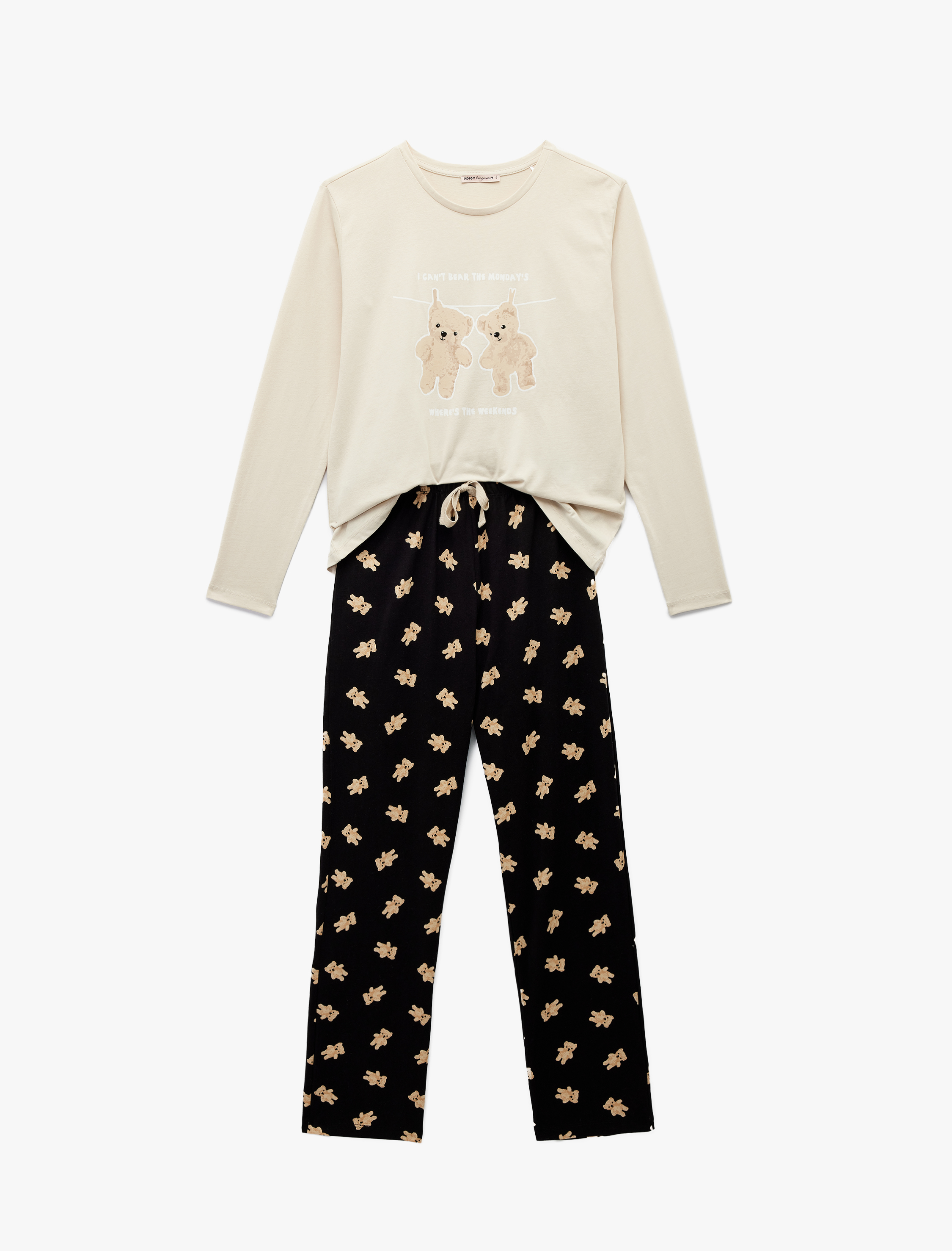   Pamuklu Uzun Kollu Ayıcık Baskılı Pijama Takımı