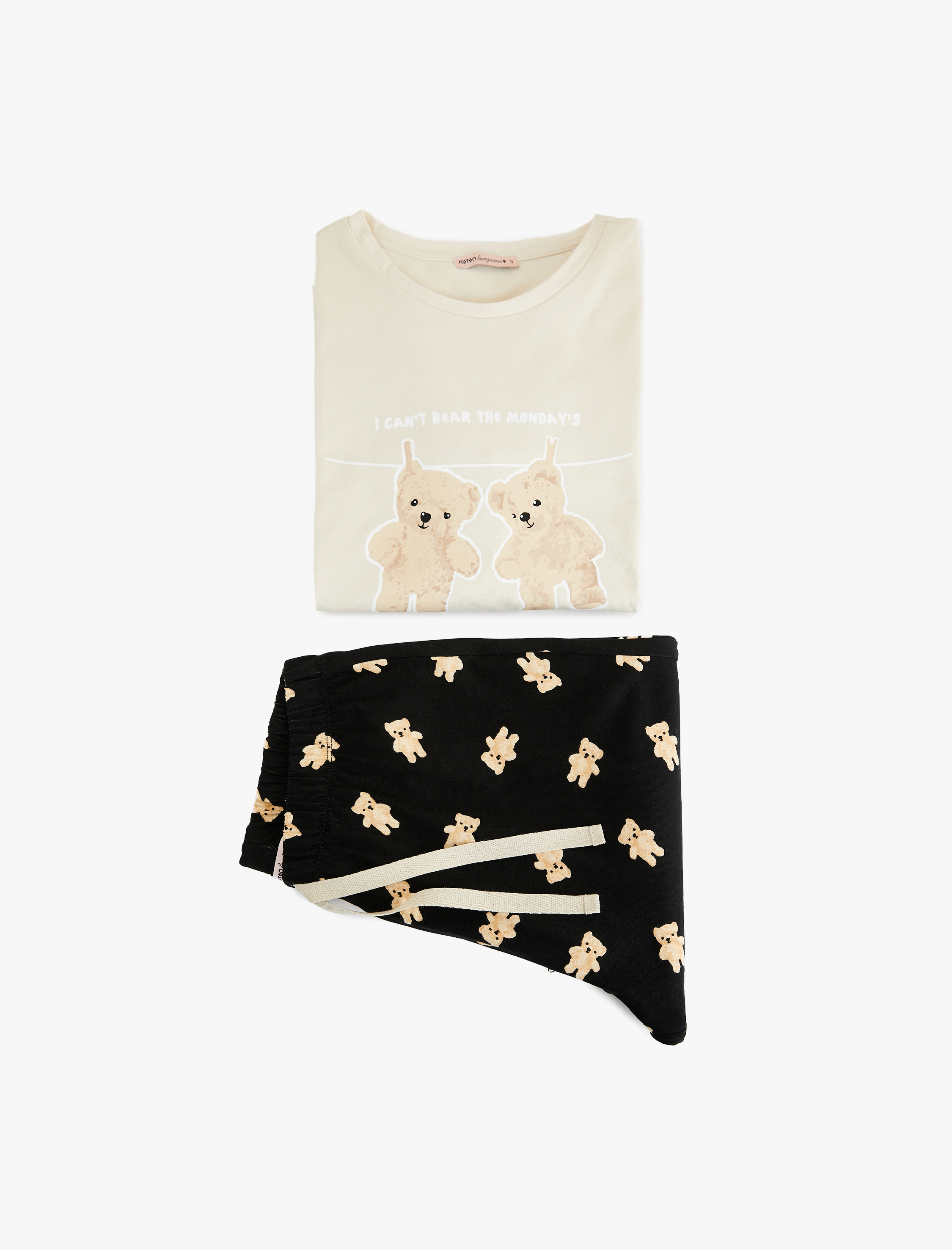   Pamuklu Uzun Kollu Ayıcık Baskılı Pijama Takımı