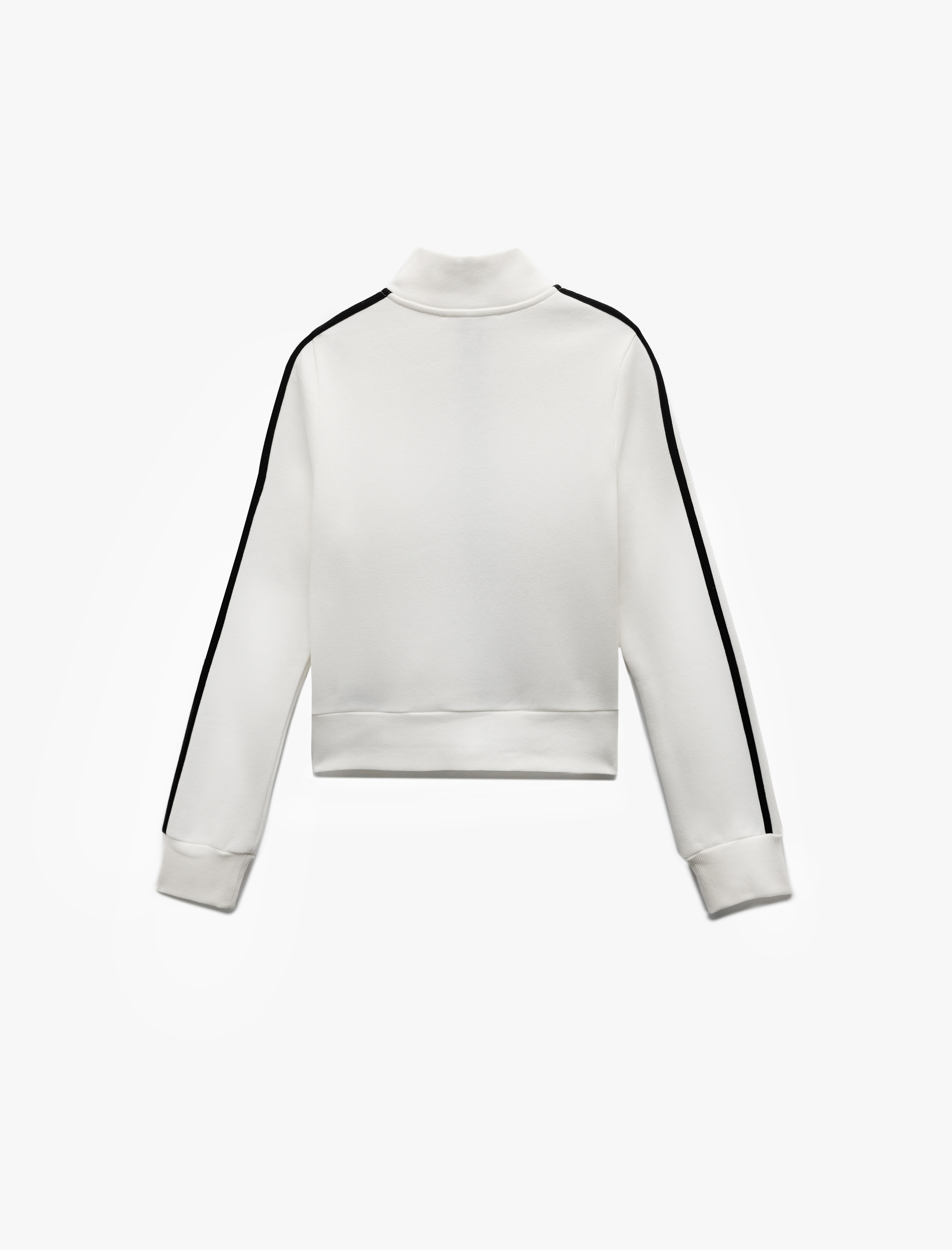   Şardonlu Uzun Kollu Dar Kesim Dik Yaka Fermuarlı Çizgili Sweatshirt