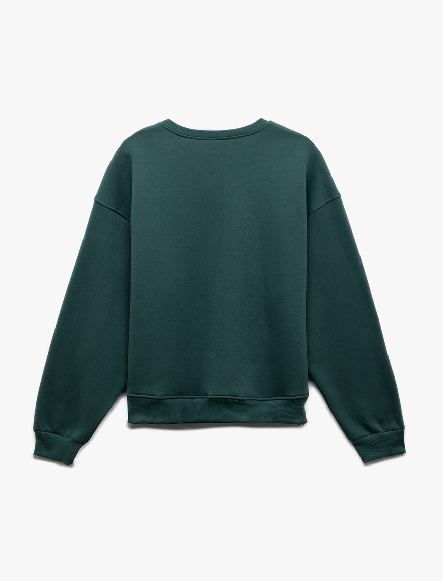   Şardonlu Uzun Kollu Bisiklet Yaka Ayıcık Baskılı Oversize Sweatshirt